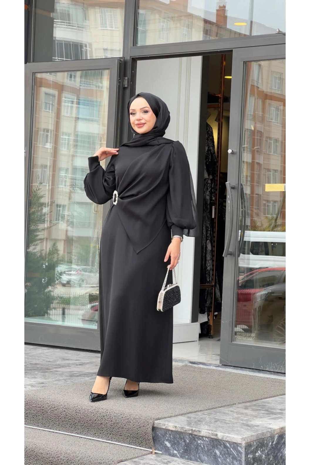 MATEKS-YANI TAŞLI ELBİSE SİYAH