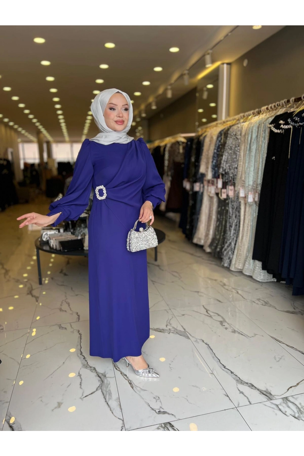 MATEKS-YANI TAŞLI ELBİSE MOR