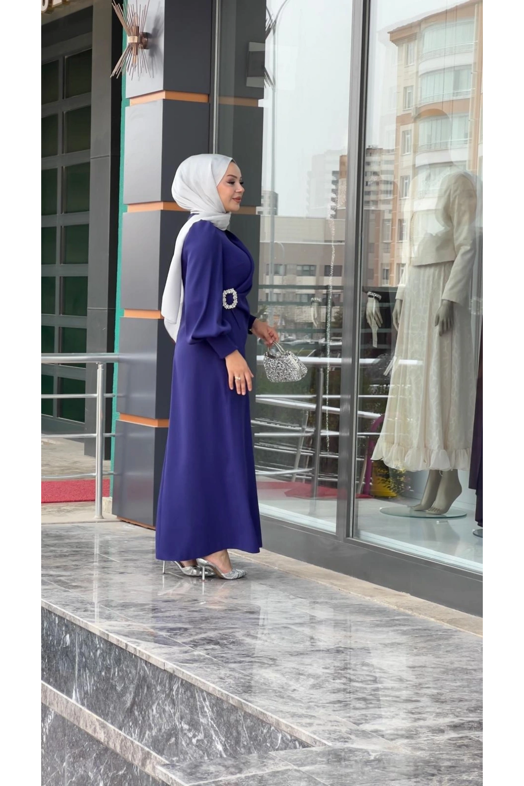 MATEKS-YANI TAŞLI ELBİSE MOR