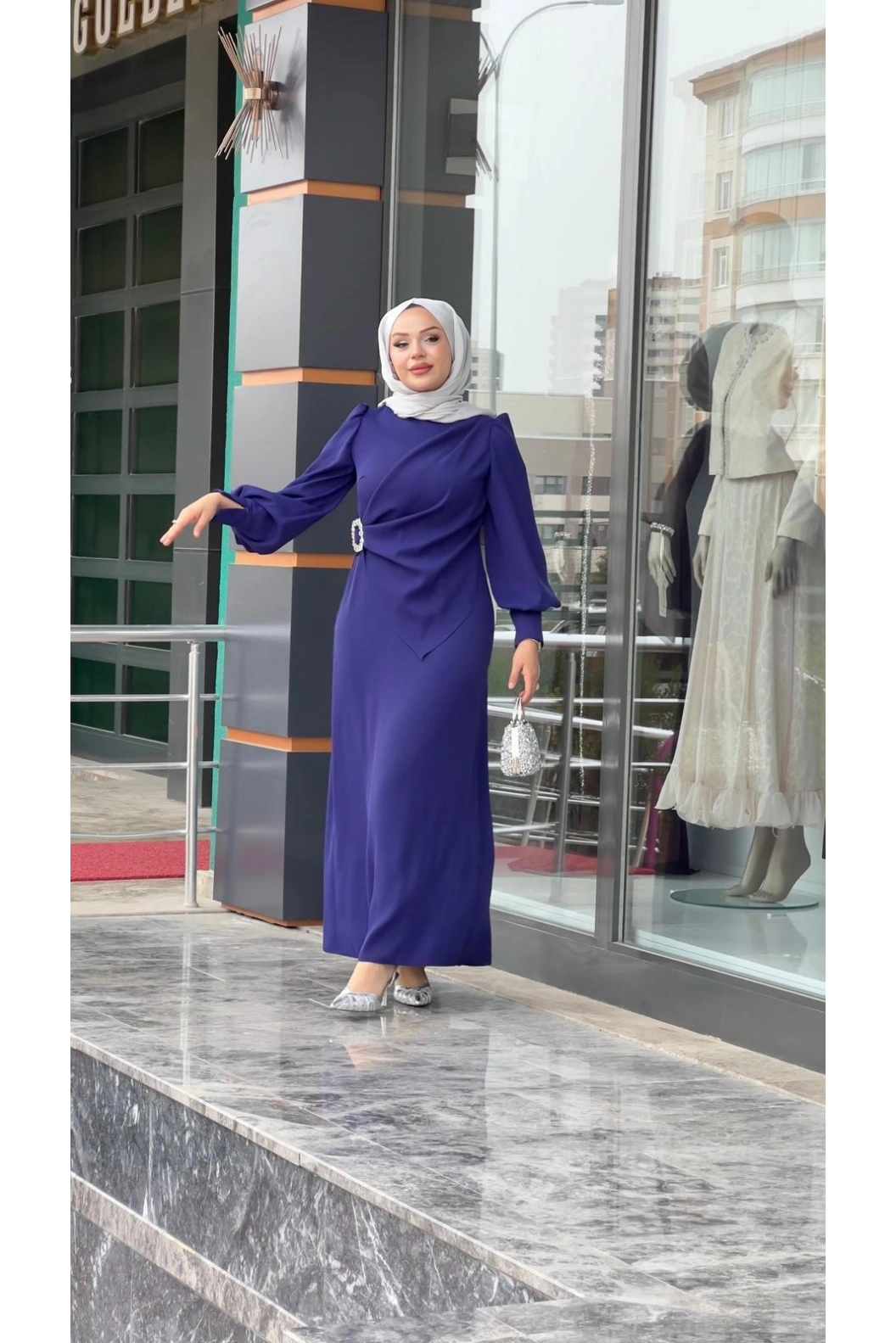 MATEKS-YANI TAŞLI ELBİSE MOR