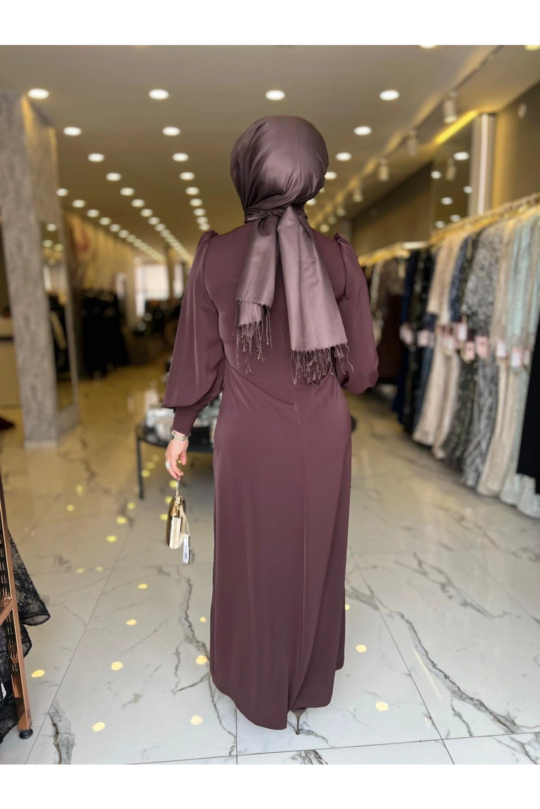 MATEKS-YANI TAŞLI ELBİSE KAHVE