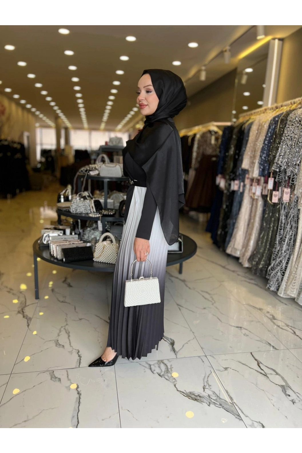 MATEKS-PLİSELİ ELBİSE SİYAH