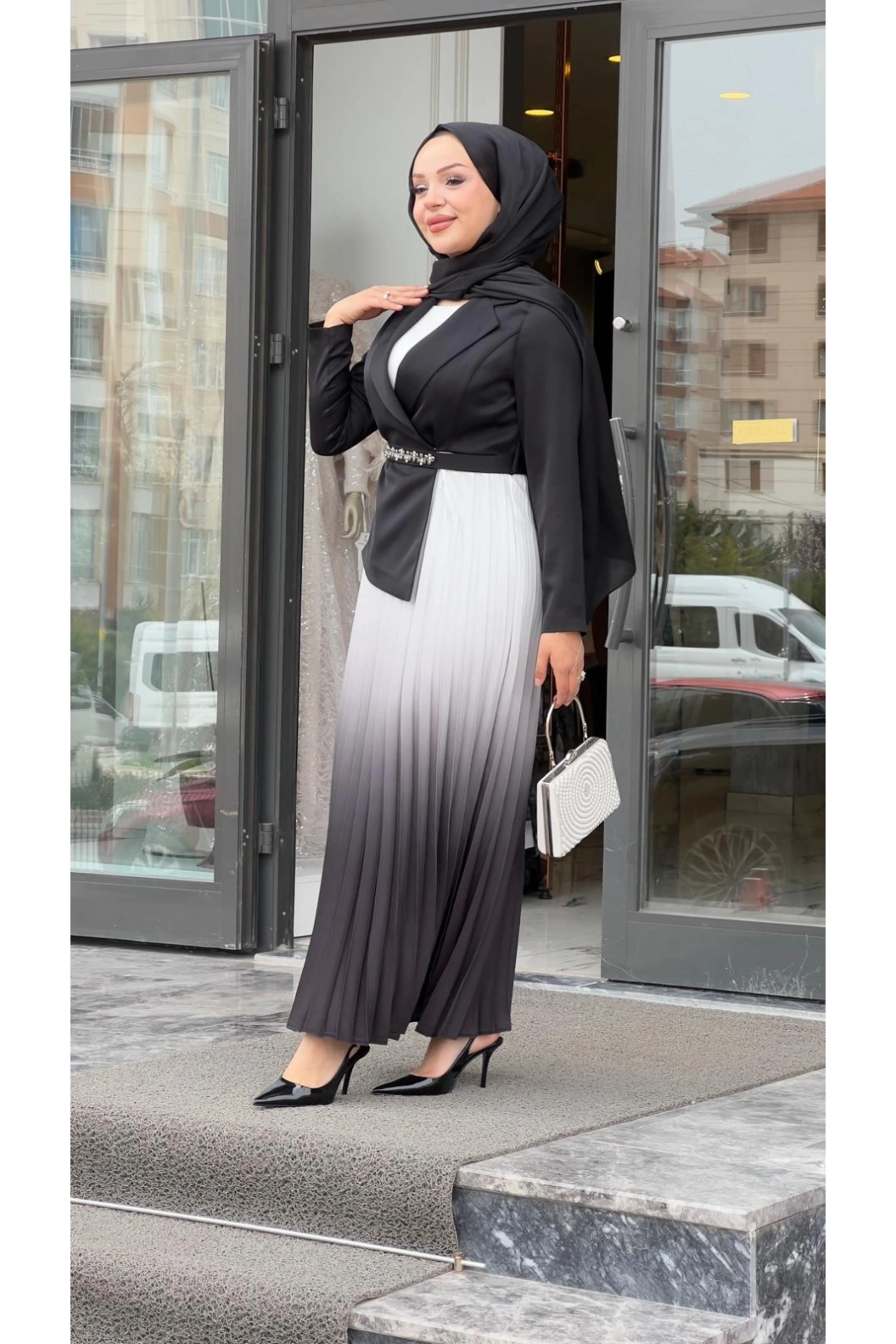 MATEKS-PLİSELİ ELBİSE SİYAH