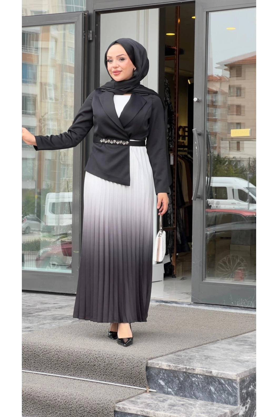 MATEKS-PLİSELİ ELBİSE SİYAH