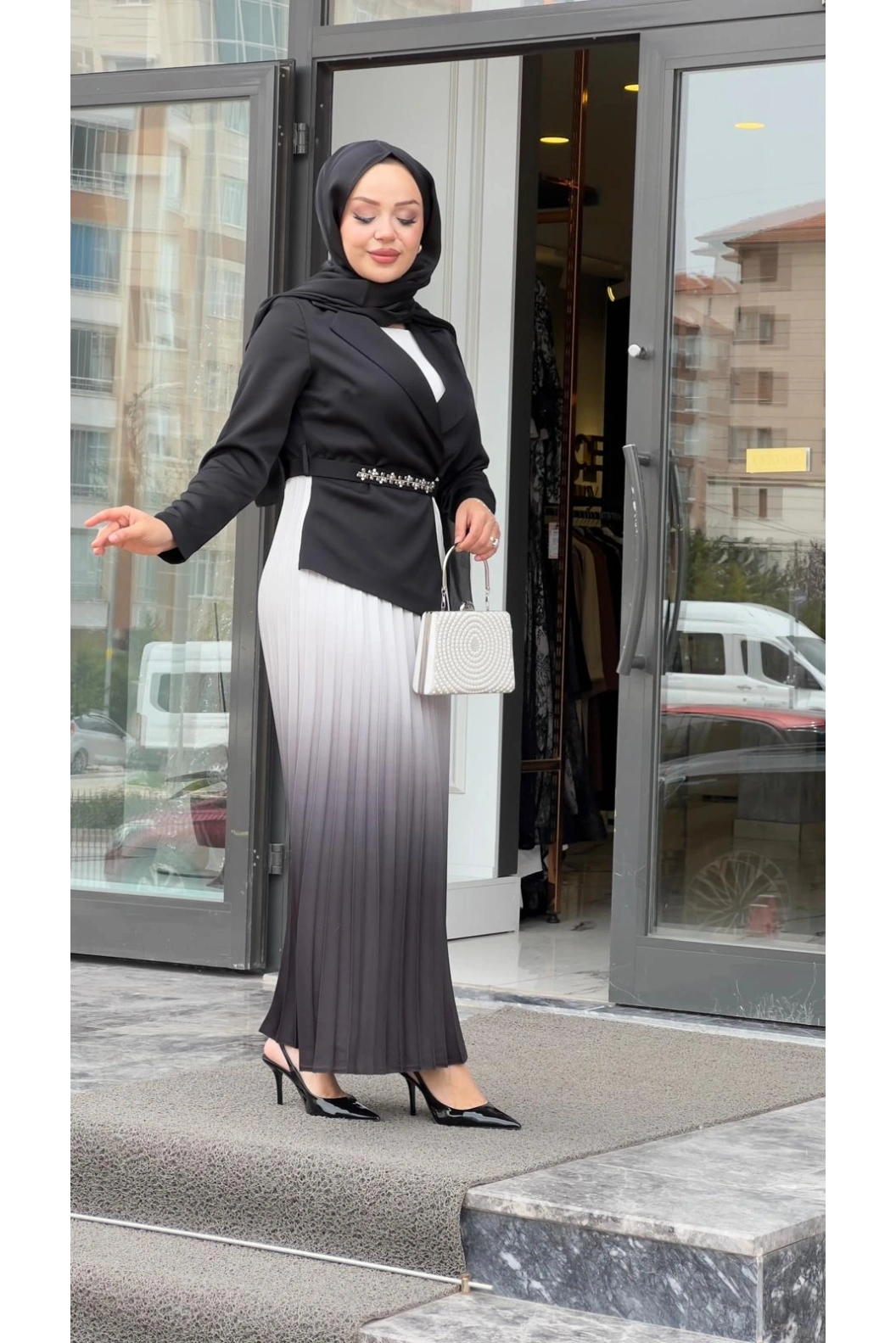 MATEKS-PLİSELİ ELBİSE SİYAH