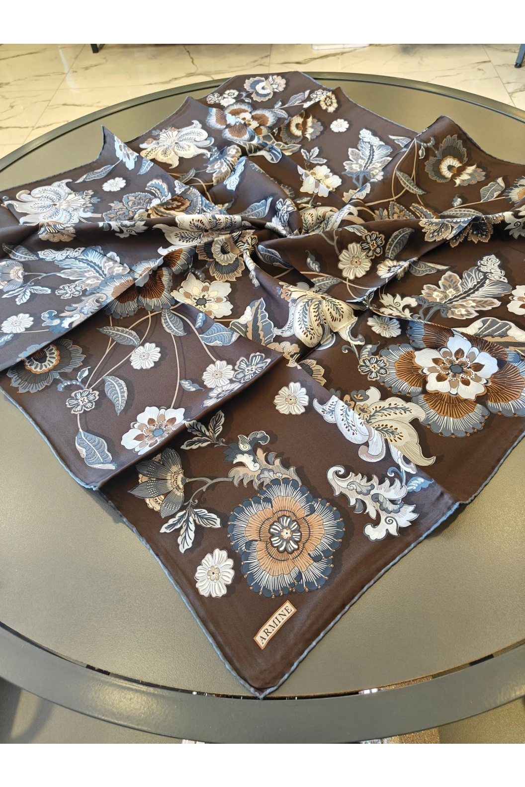 ARMİNE %100 İPEK EŞARP KAHVE