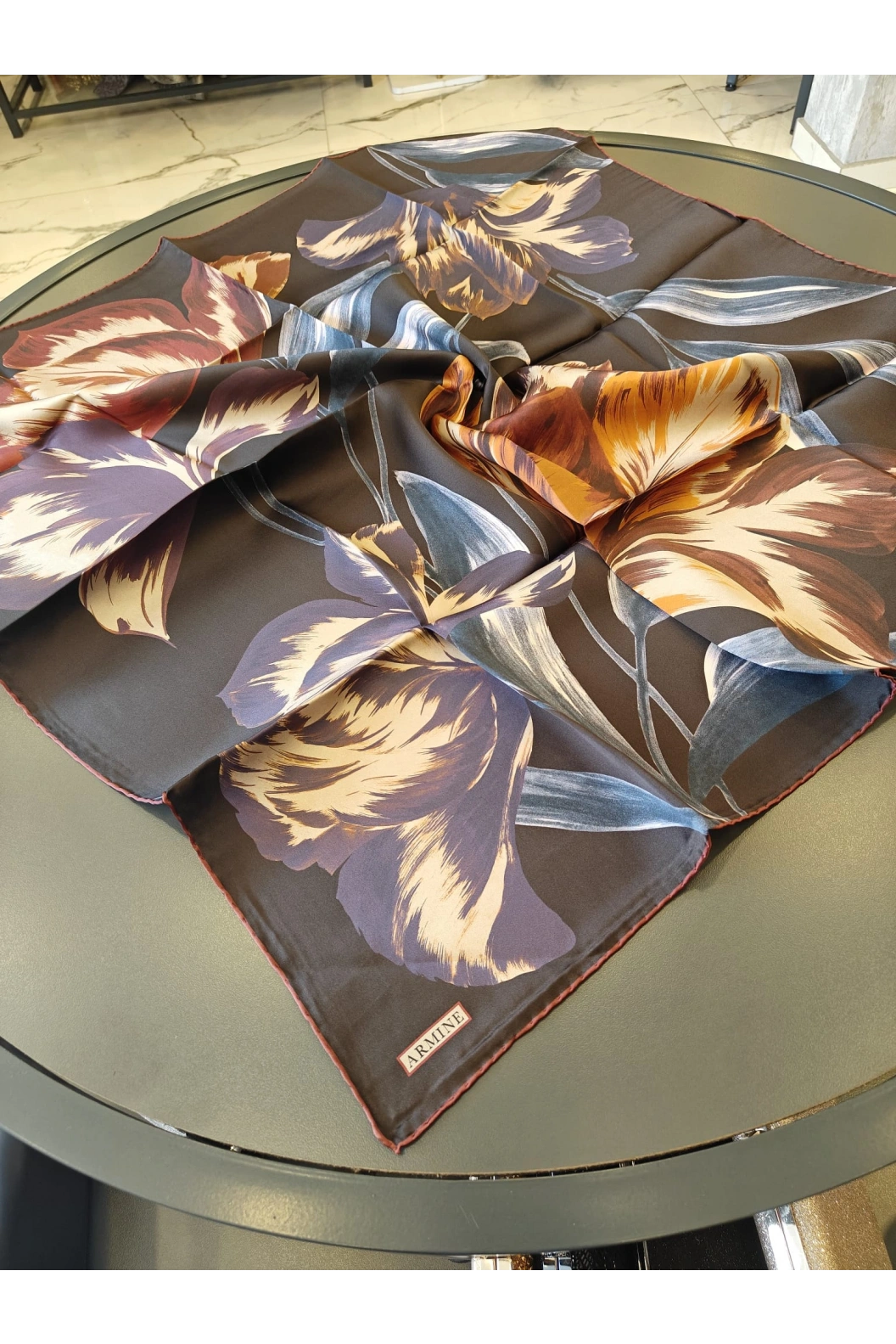 ARMİNE-%100 İPEK EŞARP KAHVE