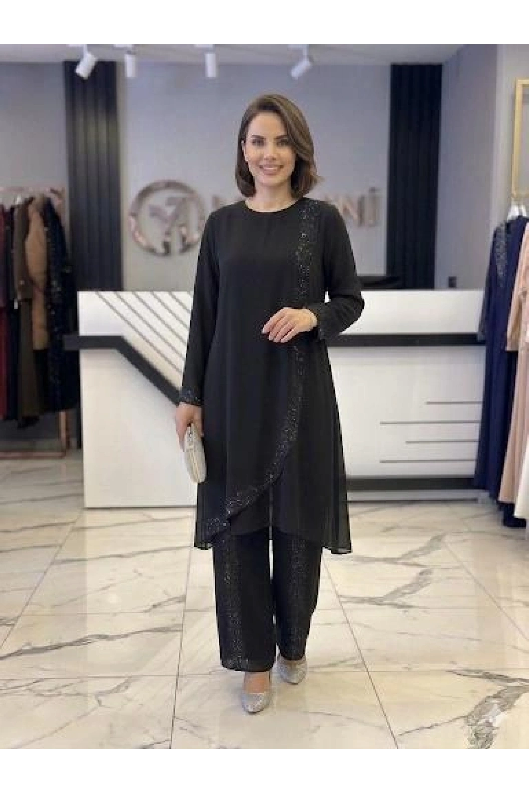 PERİ-BÜYÜK BEDEN PANTOLONLU TAKIM SİYAH