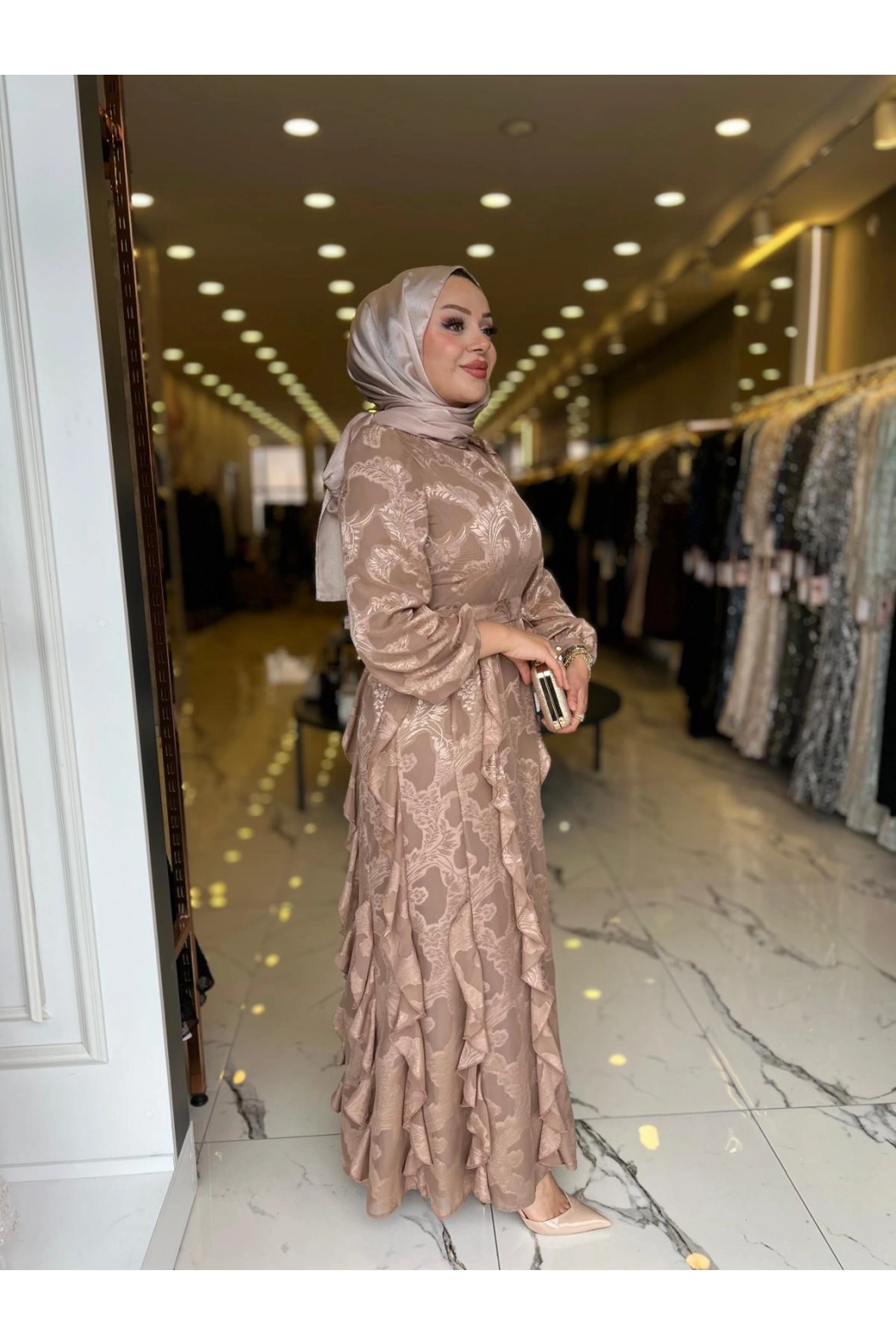 MATEKS-FIRFIRLI ELBİSE MOCHA