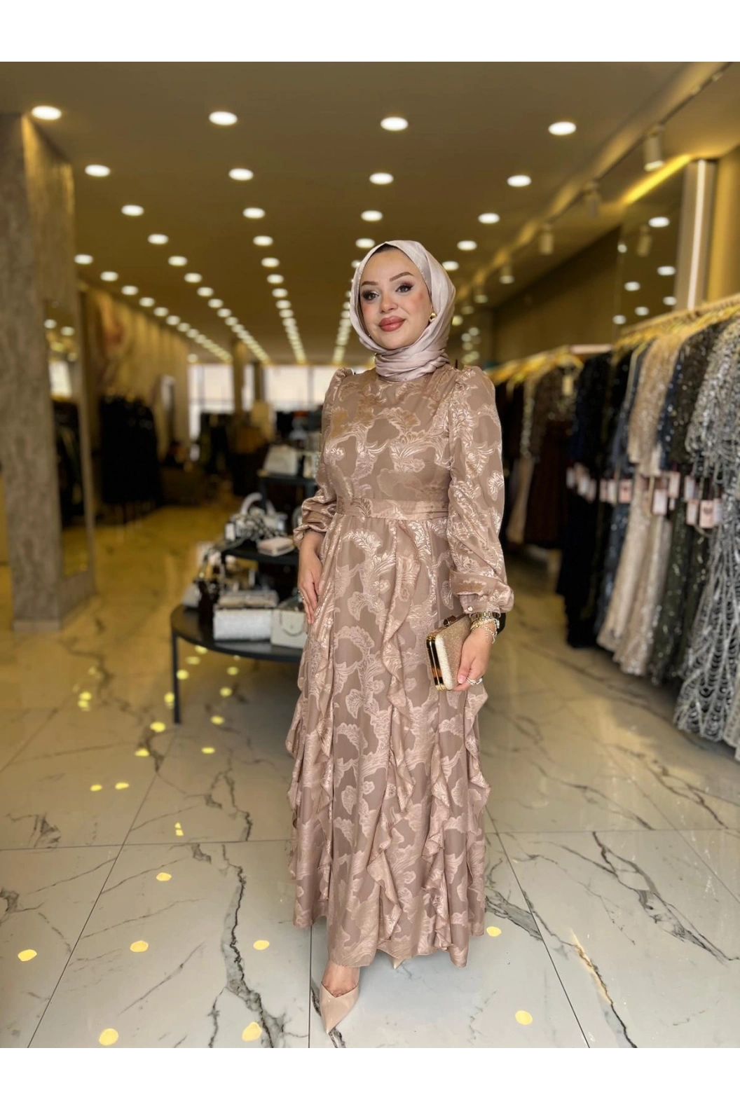 MATEKS-FIRFIRLI ELBİSE MOCHA