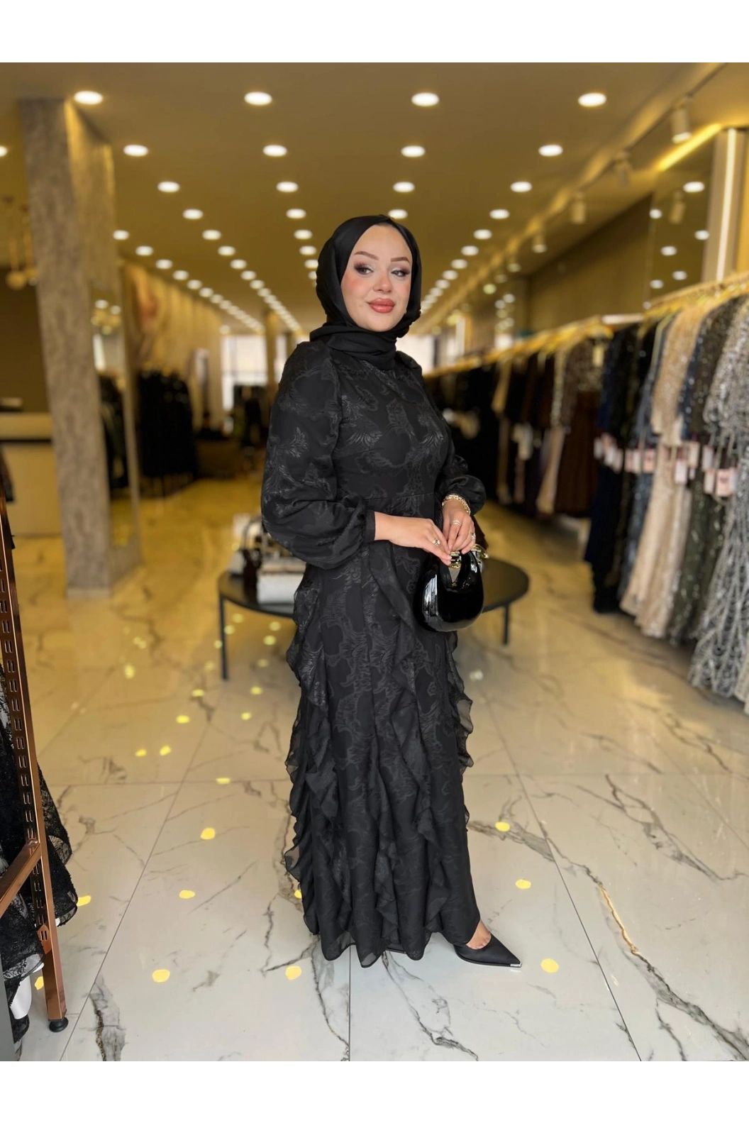 MATEKS-FIRFIRLI ELBİSE SİYAH