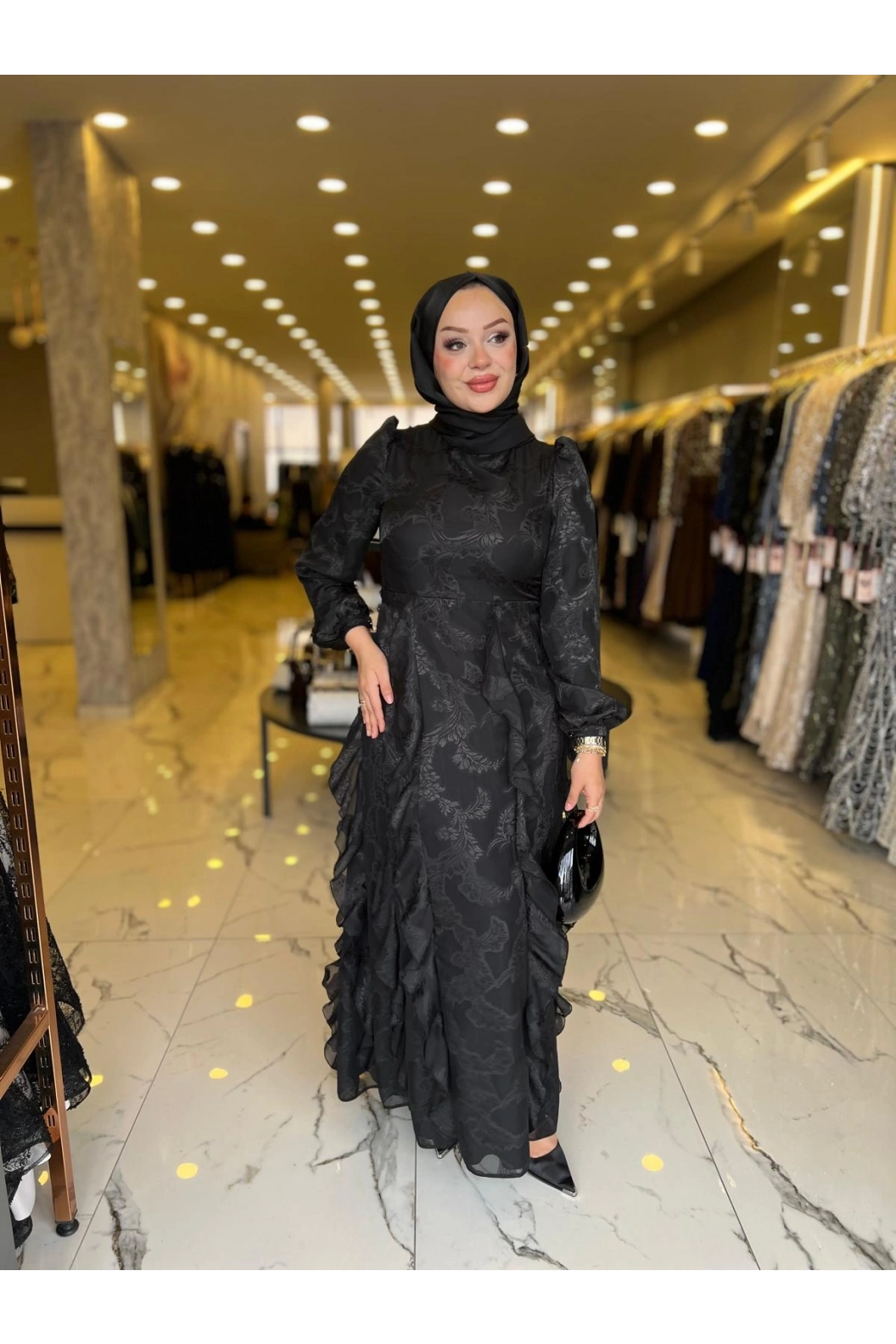 MATEKS-FIRFIRLI ELBİSE SİYAH