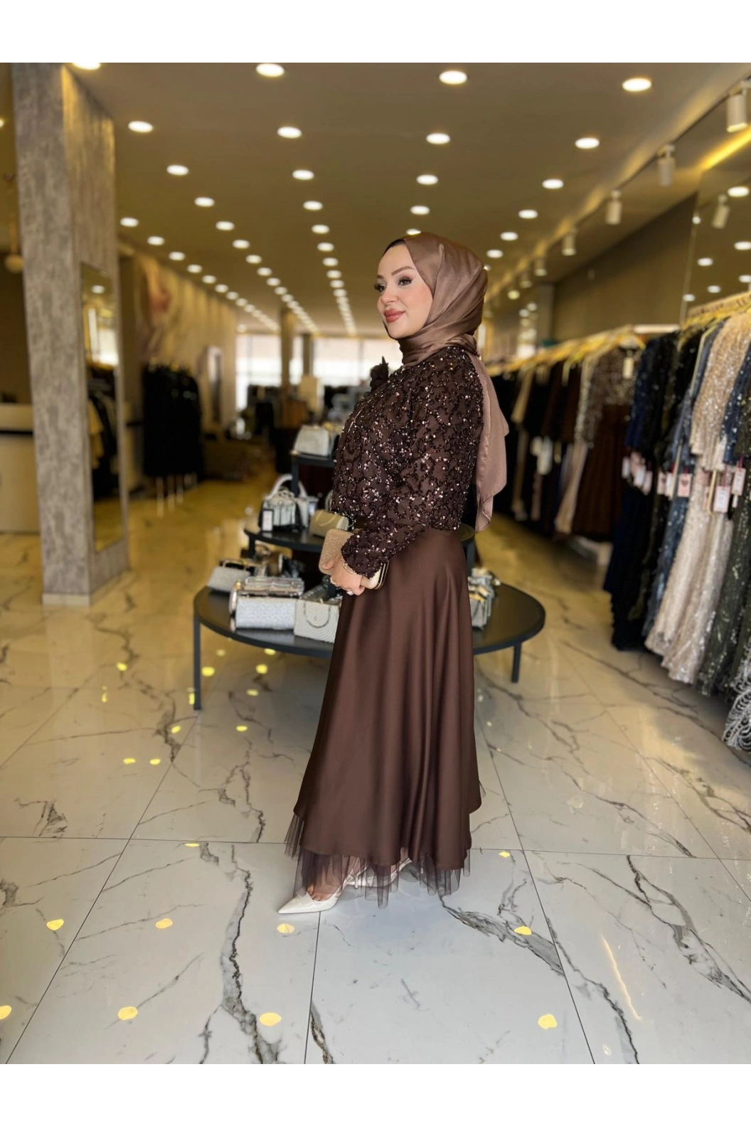 MATEKS-PAYETLİ CEKET ETEKLİ TAKIM KAHVE