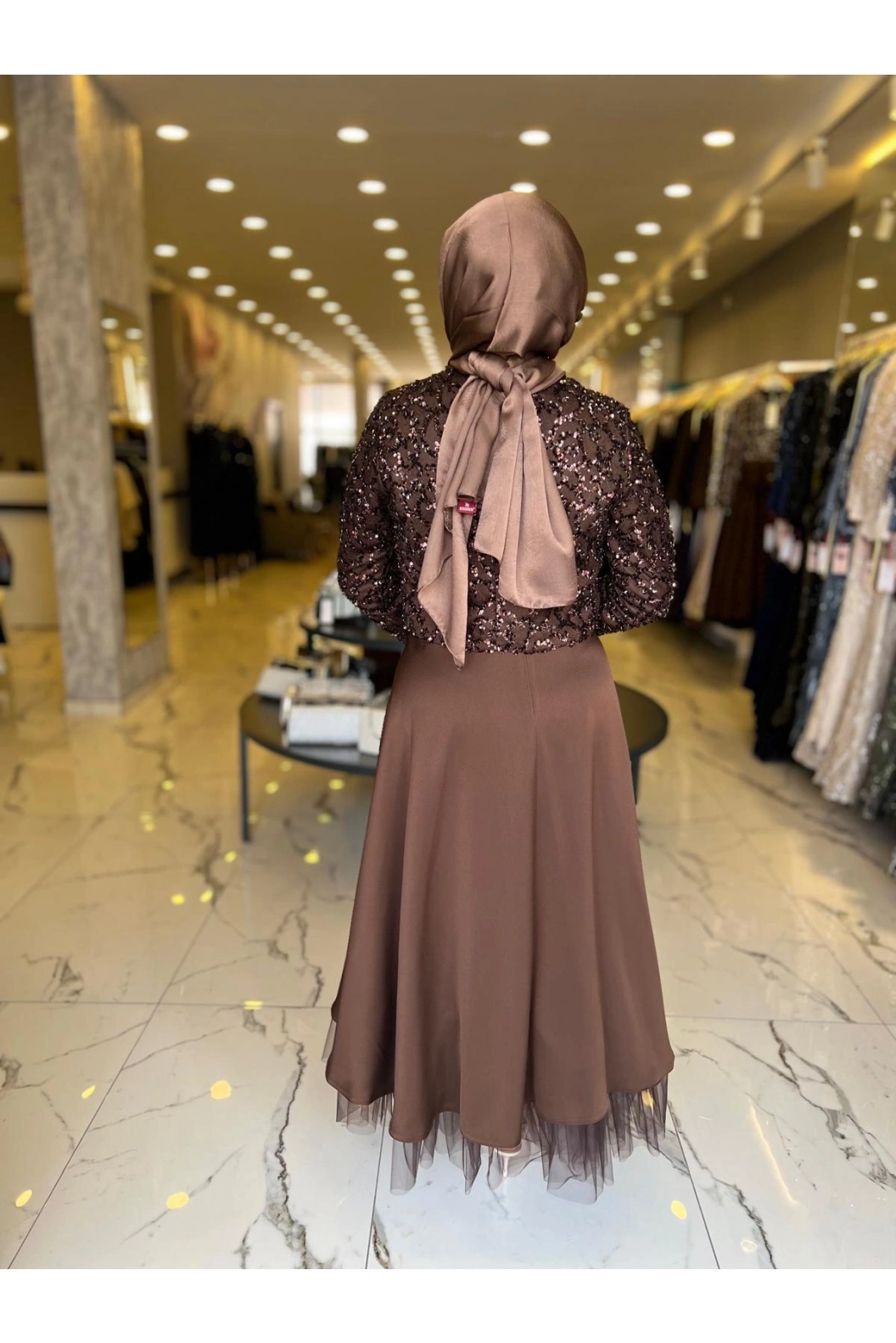 MATEKS-PAYETLİ CEKET ETEKLİ TAKIM KAHVE