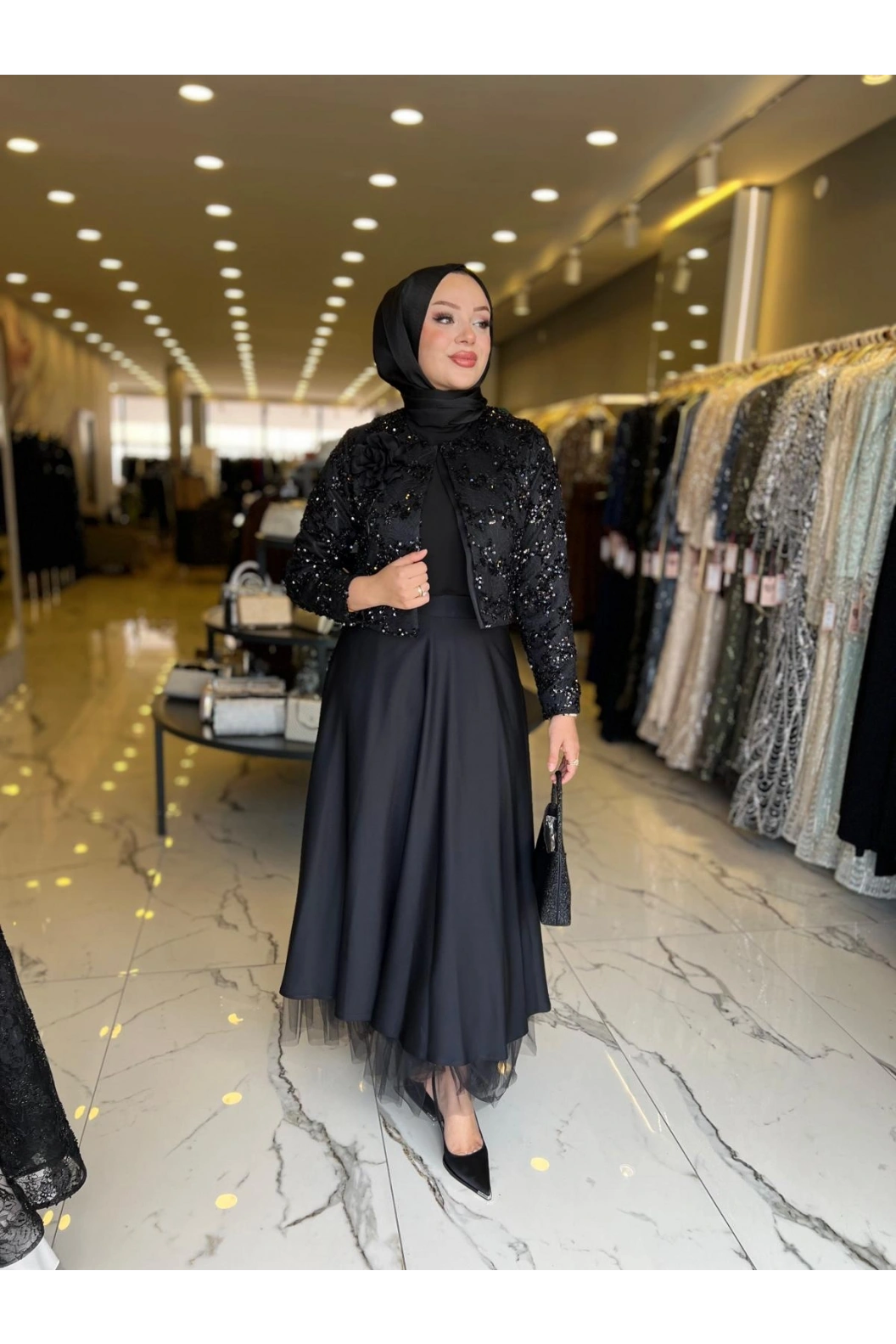 MATEKS-PAYETLİ CEKET ETEKLİ TAKIM SİYAH