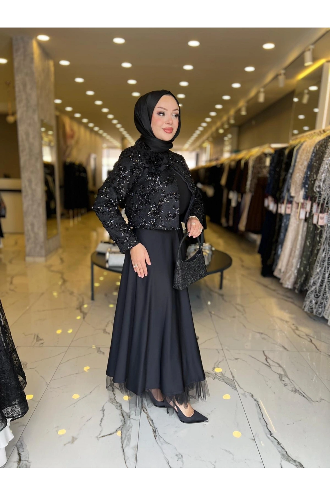 MATEKS-PAYETLİ CEKET ETEKLİ TAKIM SİYAH