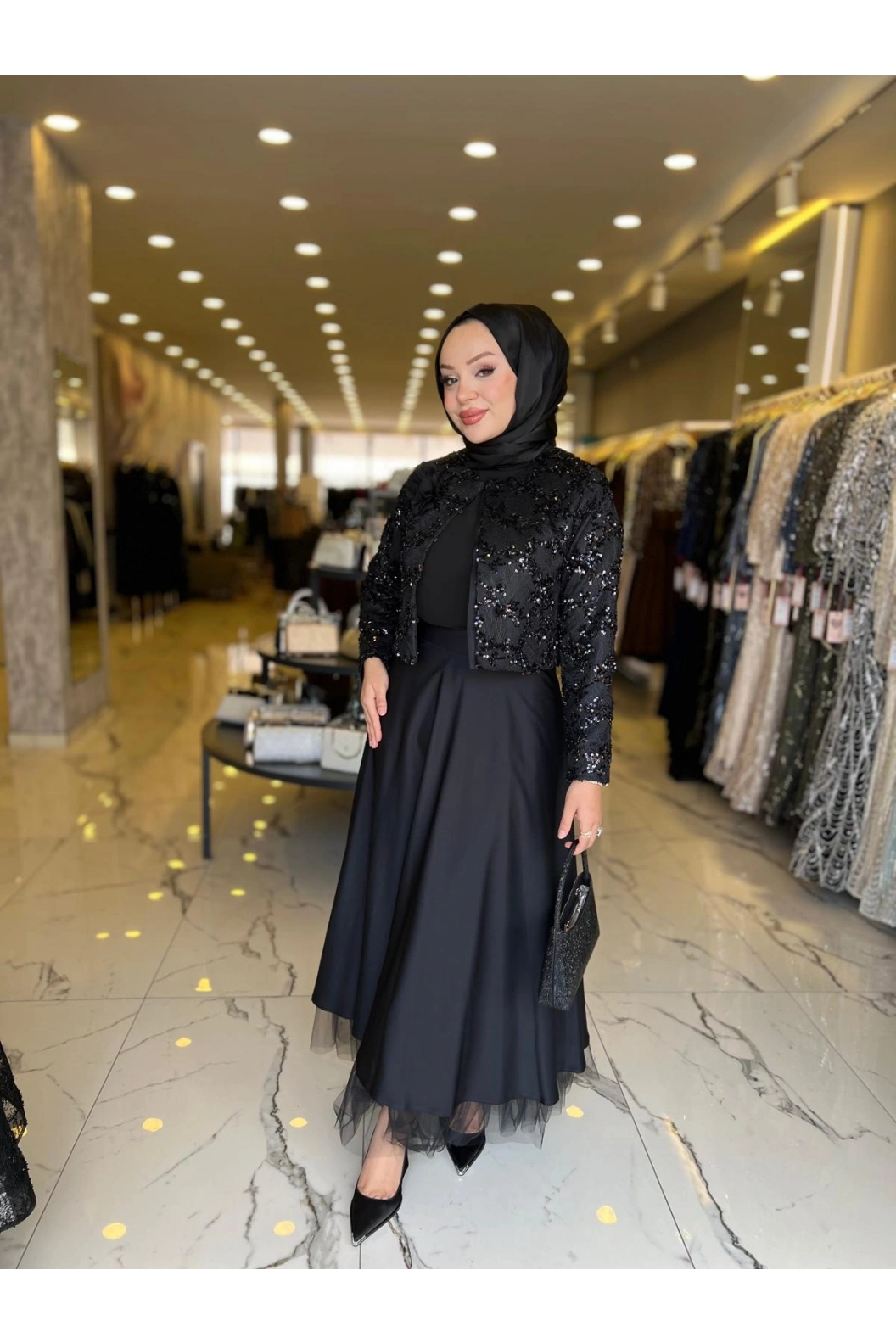 MATEKS-PAYETLİ CEKET ETEKLİ TAKIM SİYAH