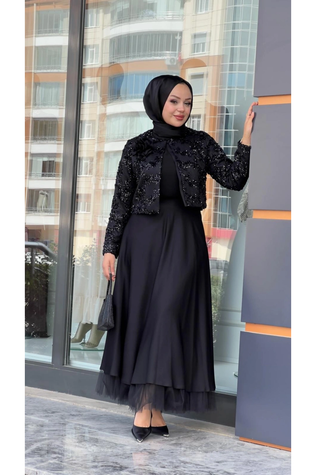 MATEKS-PAYETLİ CEKET ETEKLİ TAKIM SİYAH