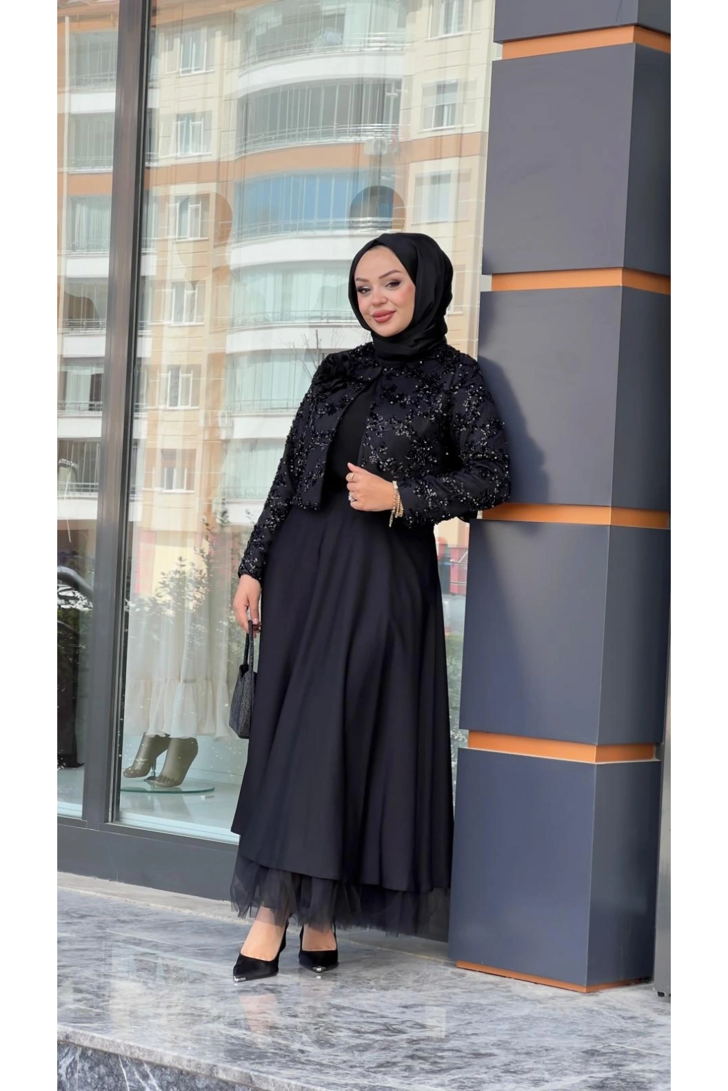 MATEKS-PAYETLİ CEKET ETEKLİ TAKIM SİYAH