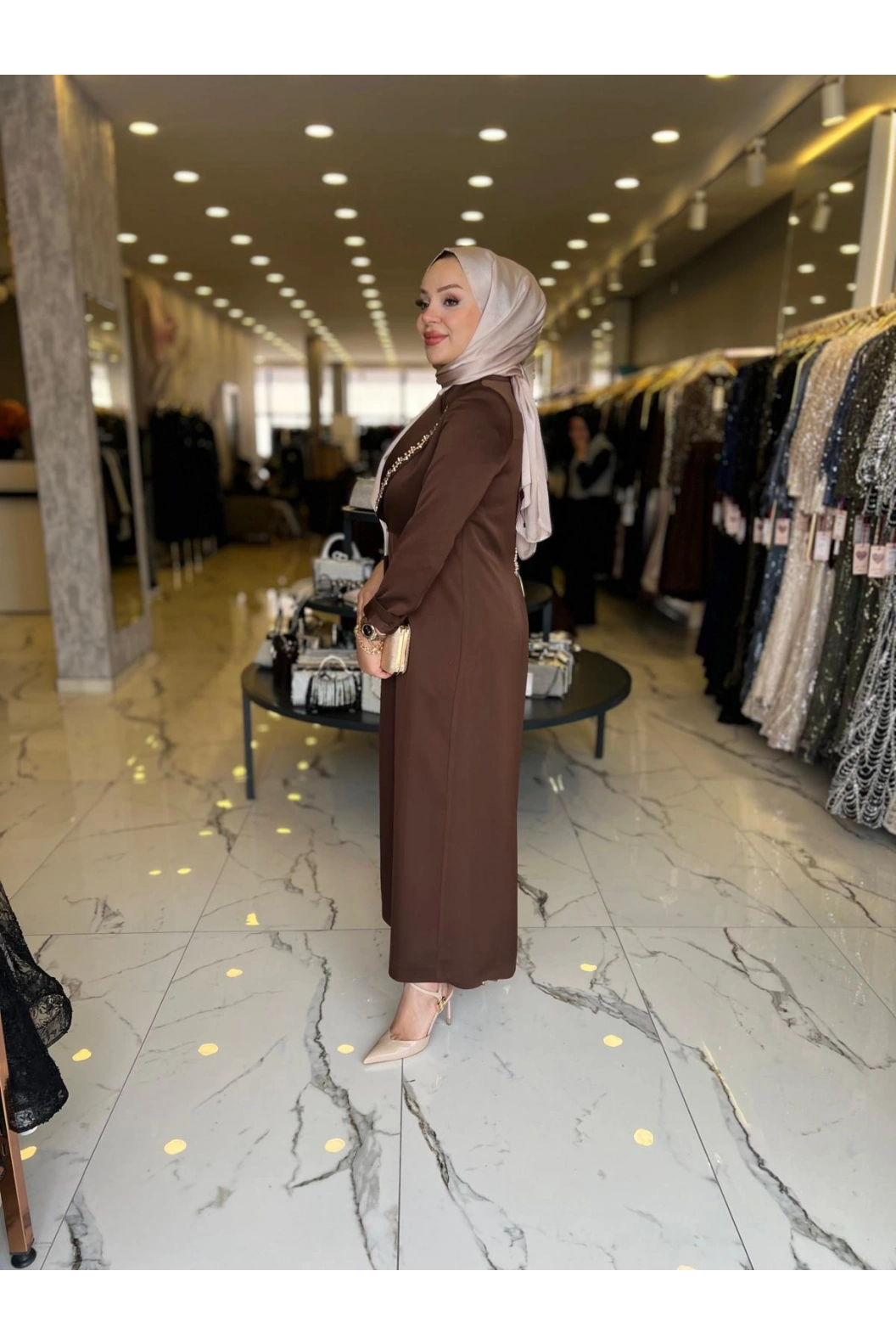 MATEKS-CEKETLİ ELBİSELİ TAKIM KAHVE