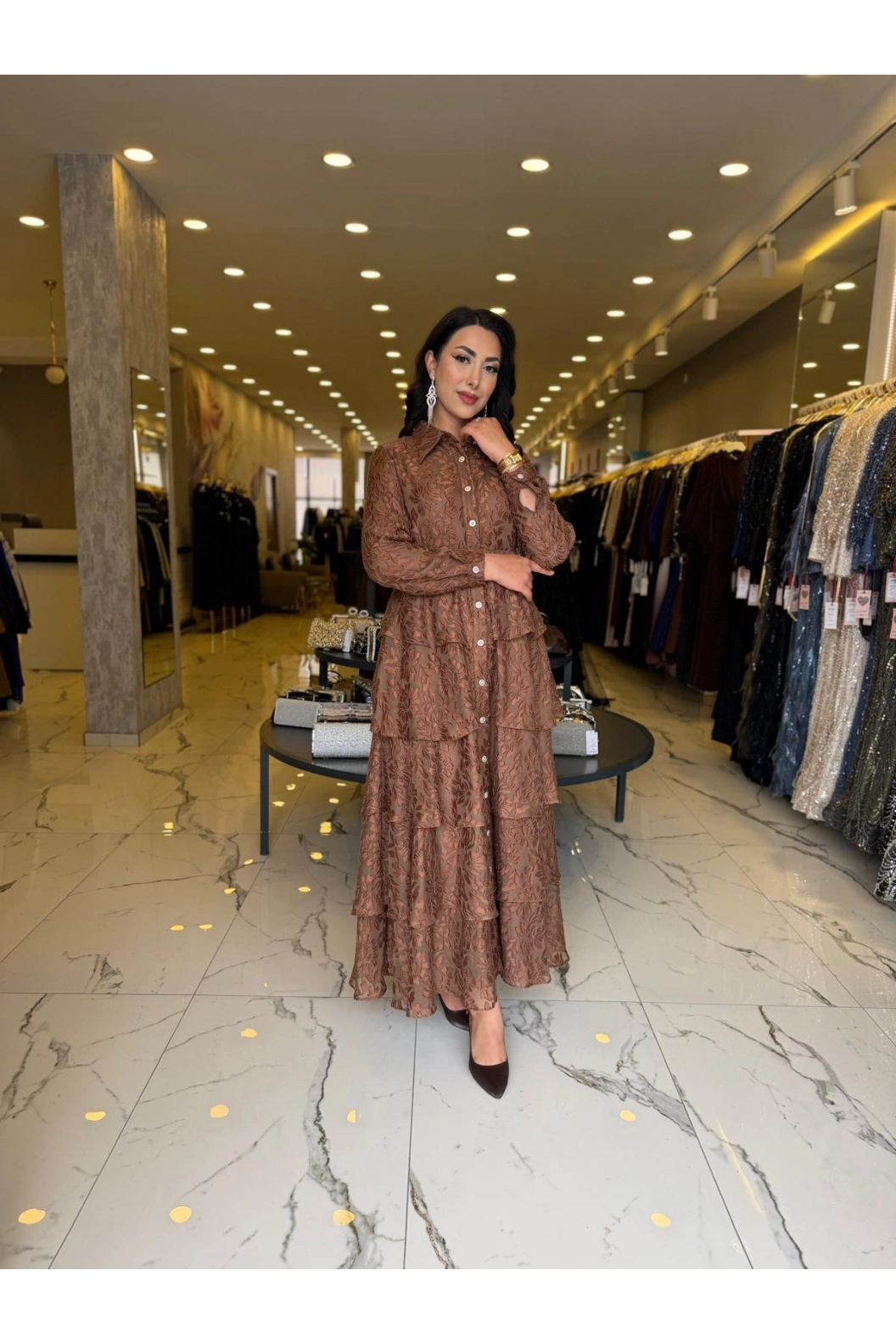 MATEKS-YAKMA ELBİSE KAHVE