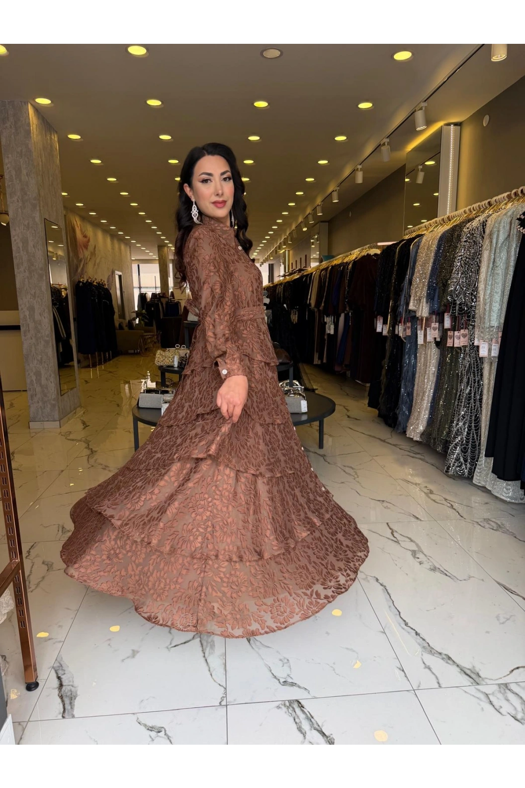 MATEKS-YAKMA ELBİSE KAHVE