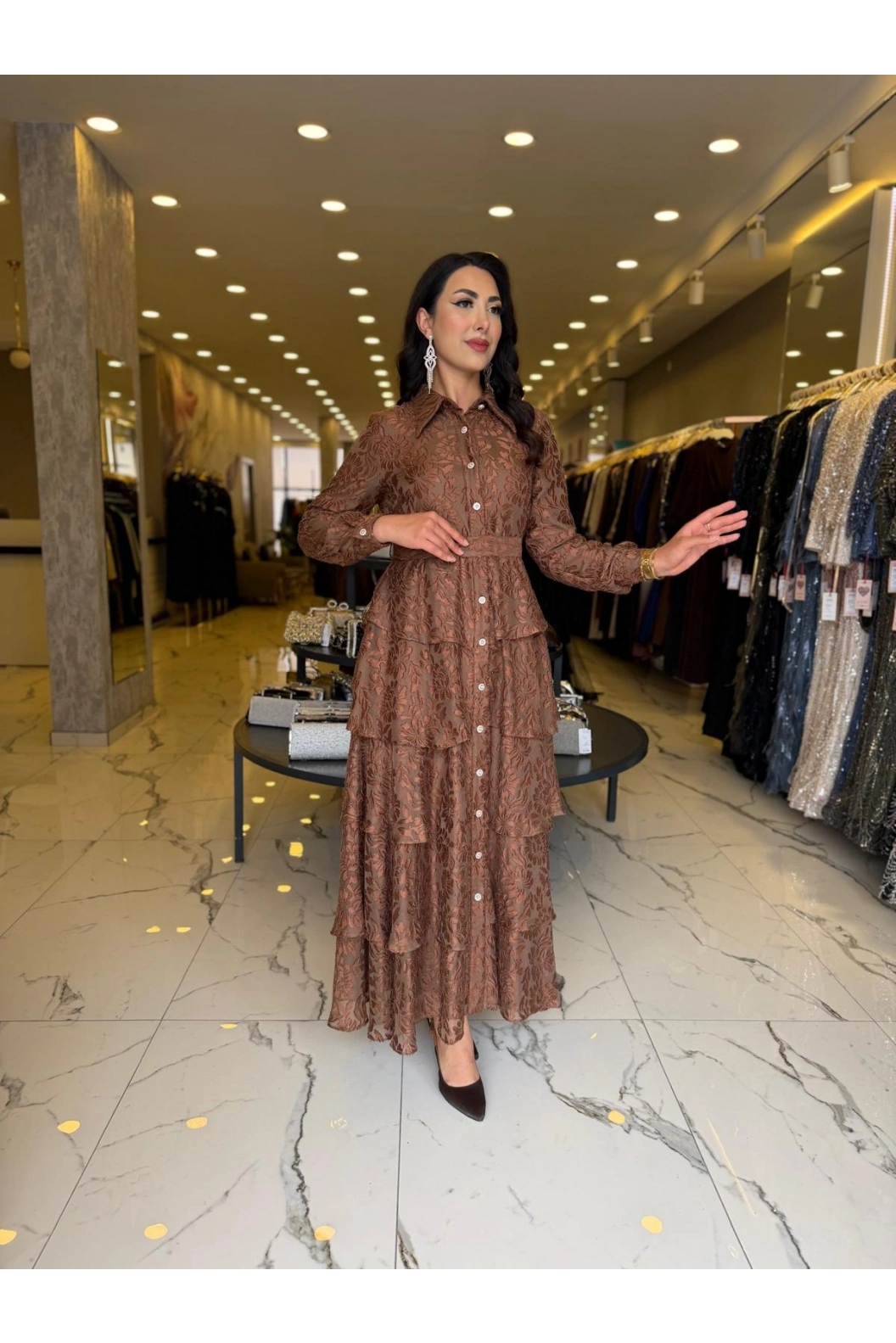 MATEKS-YAKMA ELBİSE KAHVE