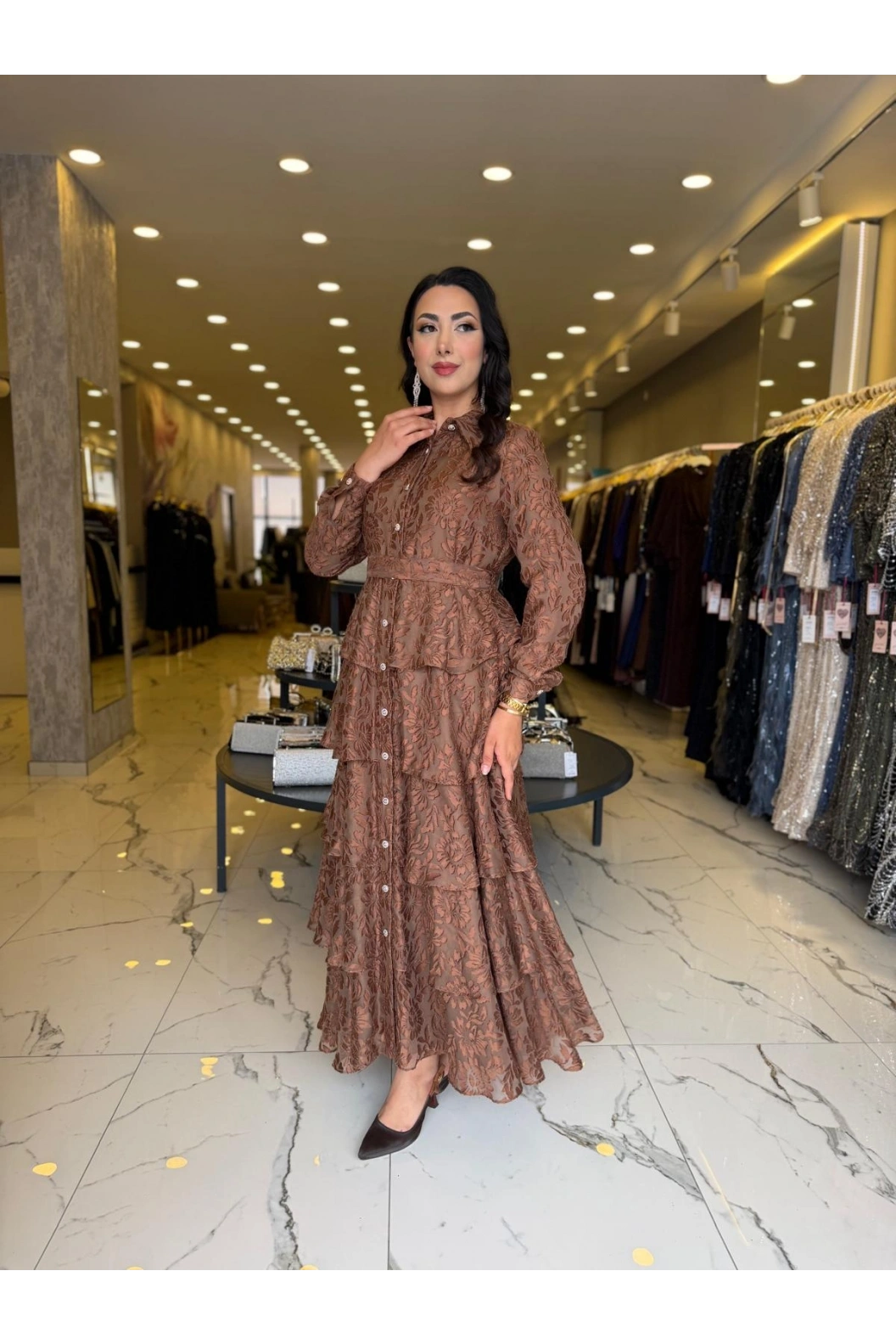 MATEKS-YAKMA ELBİSE KAHVE