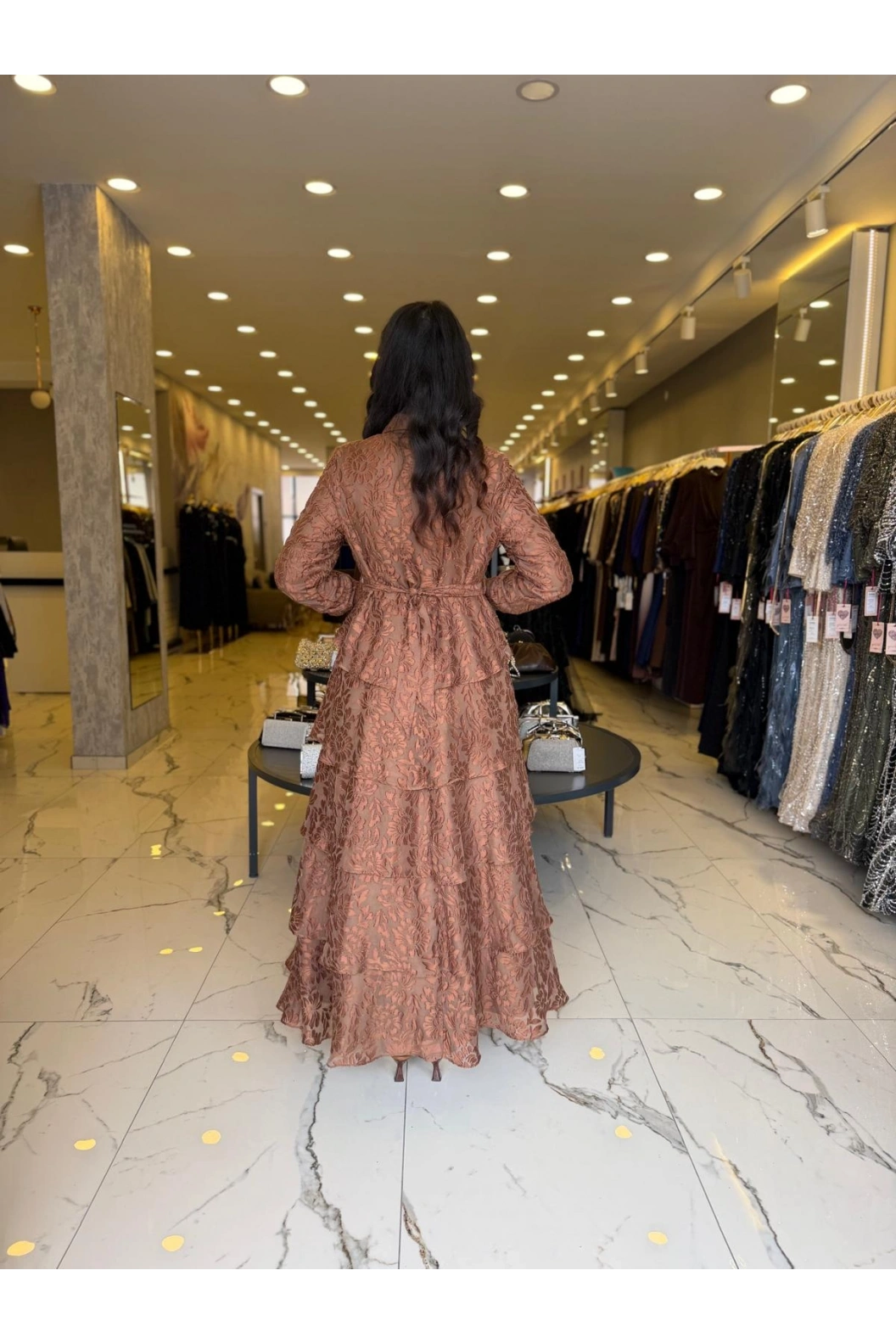 MATEKS-YAKMA ELBİSE KAHVE