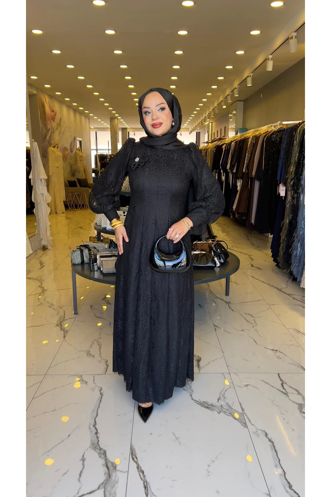 MATEKS-GÜPÜRLÜ ELBİSE SİYAH