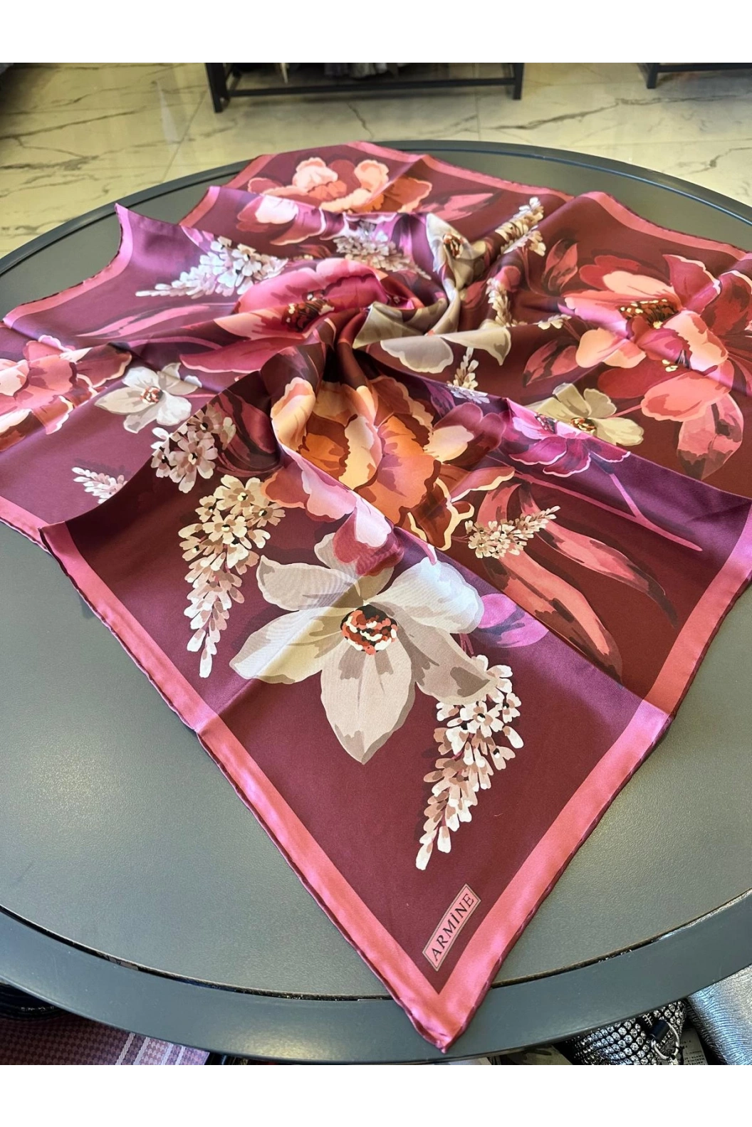 ARMİNE-%100 İPEK EŞARP BORDO