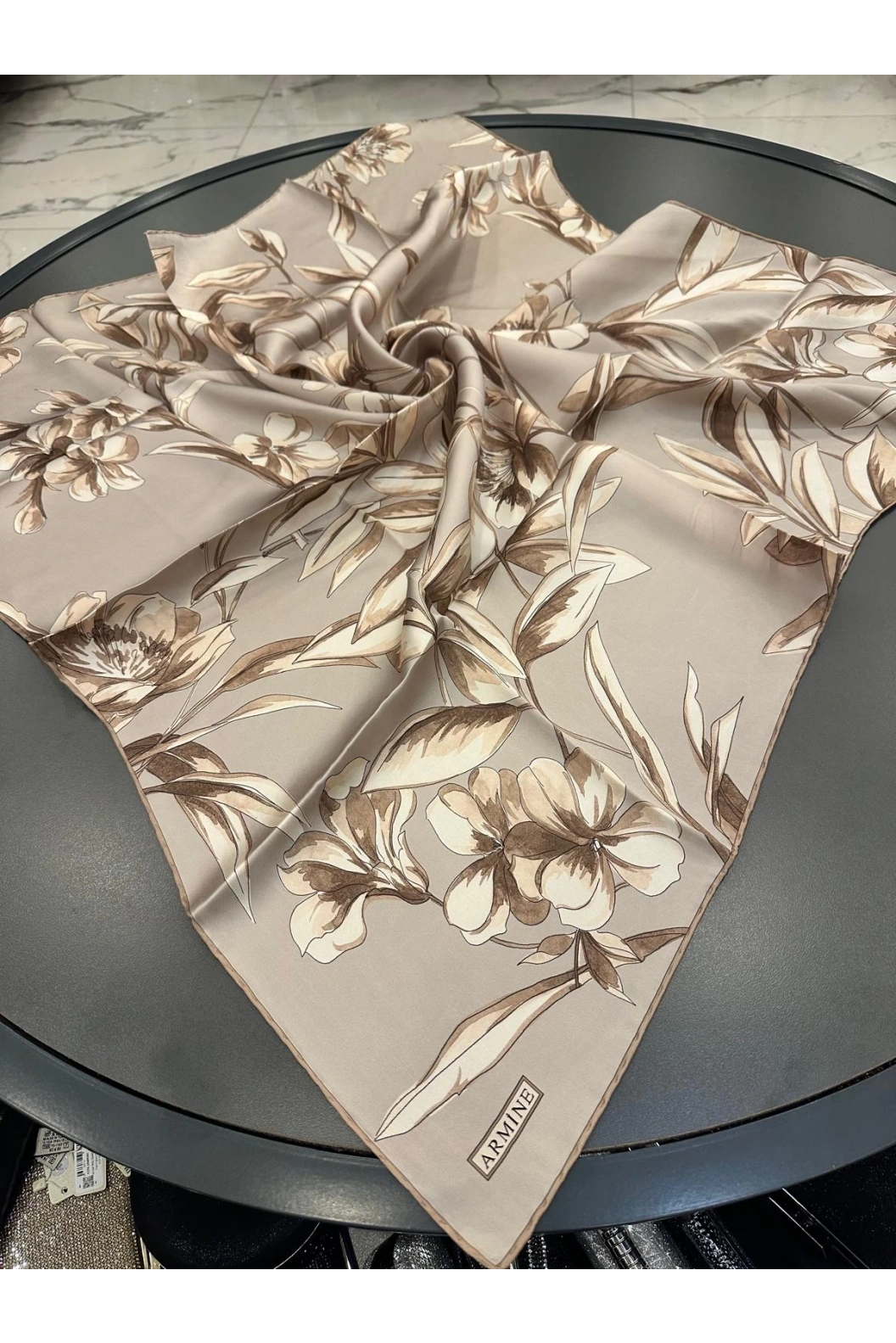 ARMİNE-%100 İPEK EŞARP VİZON