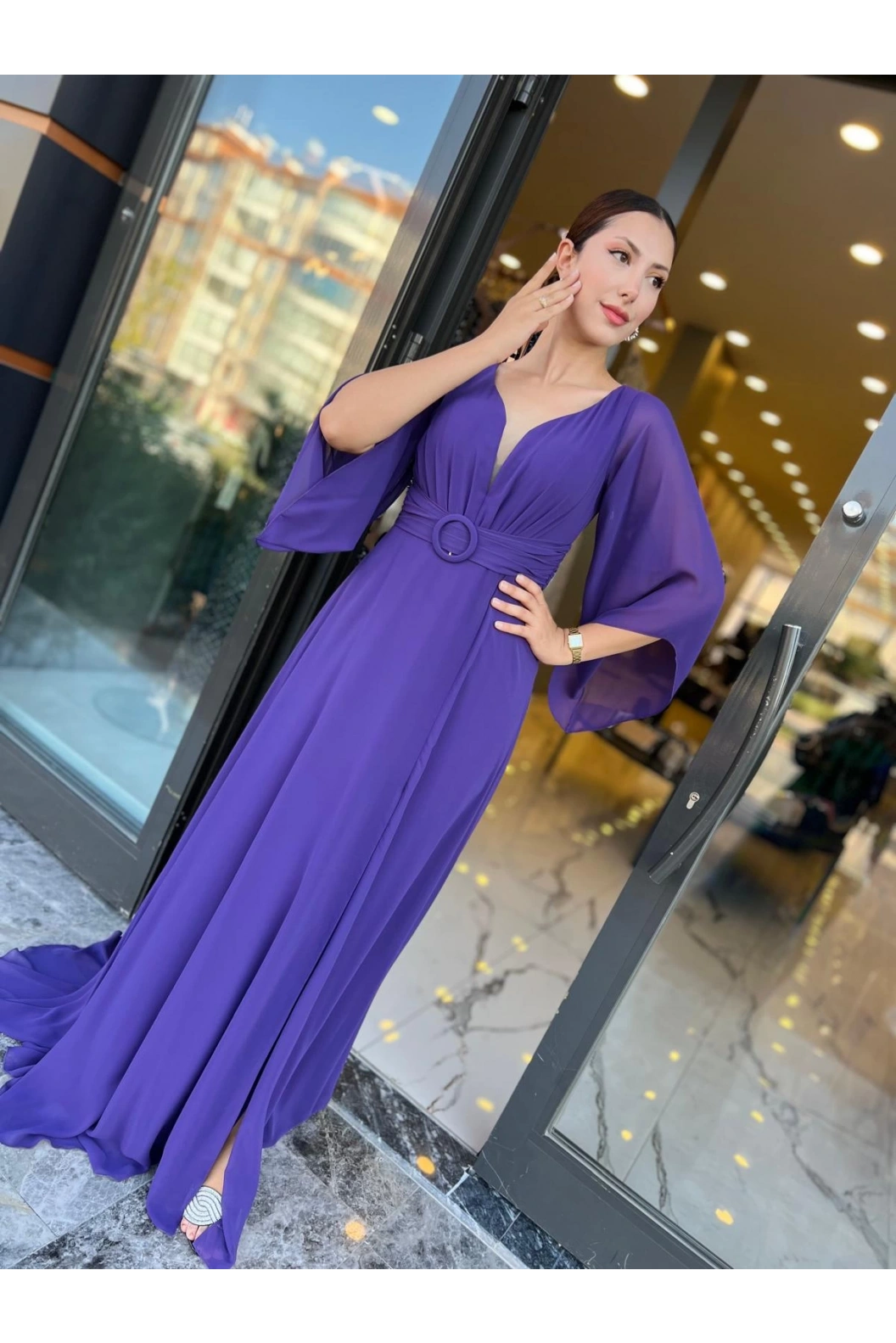 BDR-ŞİFON ELBİSE MOR