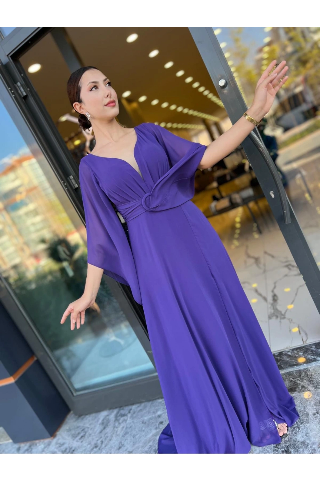 BDR-ŞİFON ELBİSE MOR