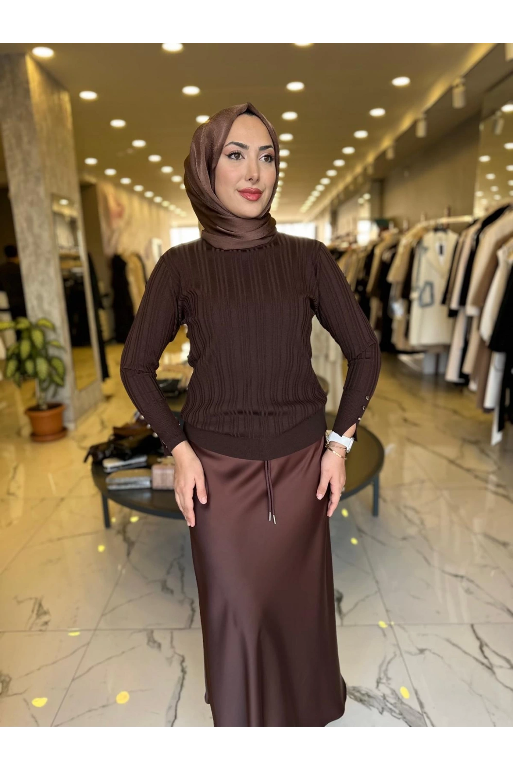 CARTON-FİTİLLİ TRİKO BLUZ KAHVE