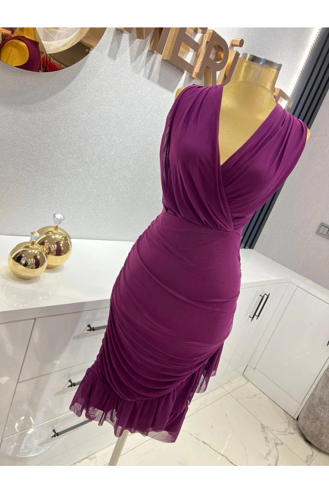 ESPENİCA-ETEĞİ KRUVAZE ELBİSE MOR