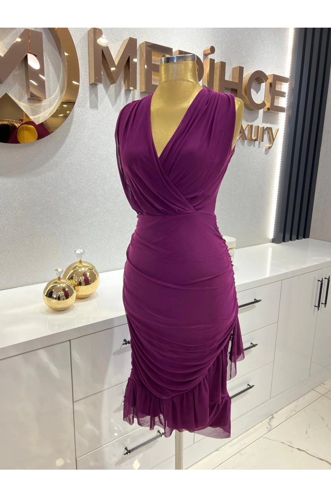 ESPENİCA-ETEĞİ KRUVAZE ELBİSE MOR