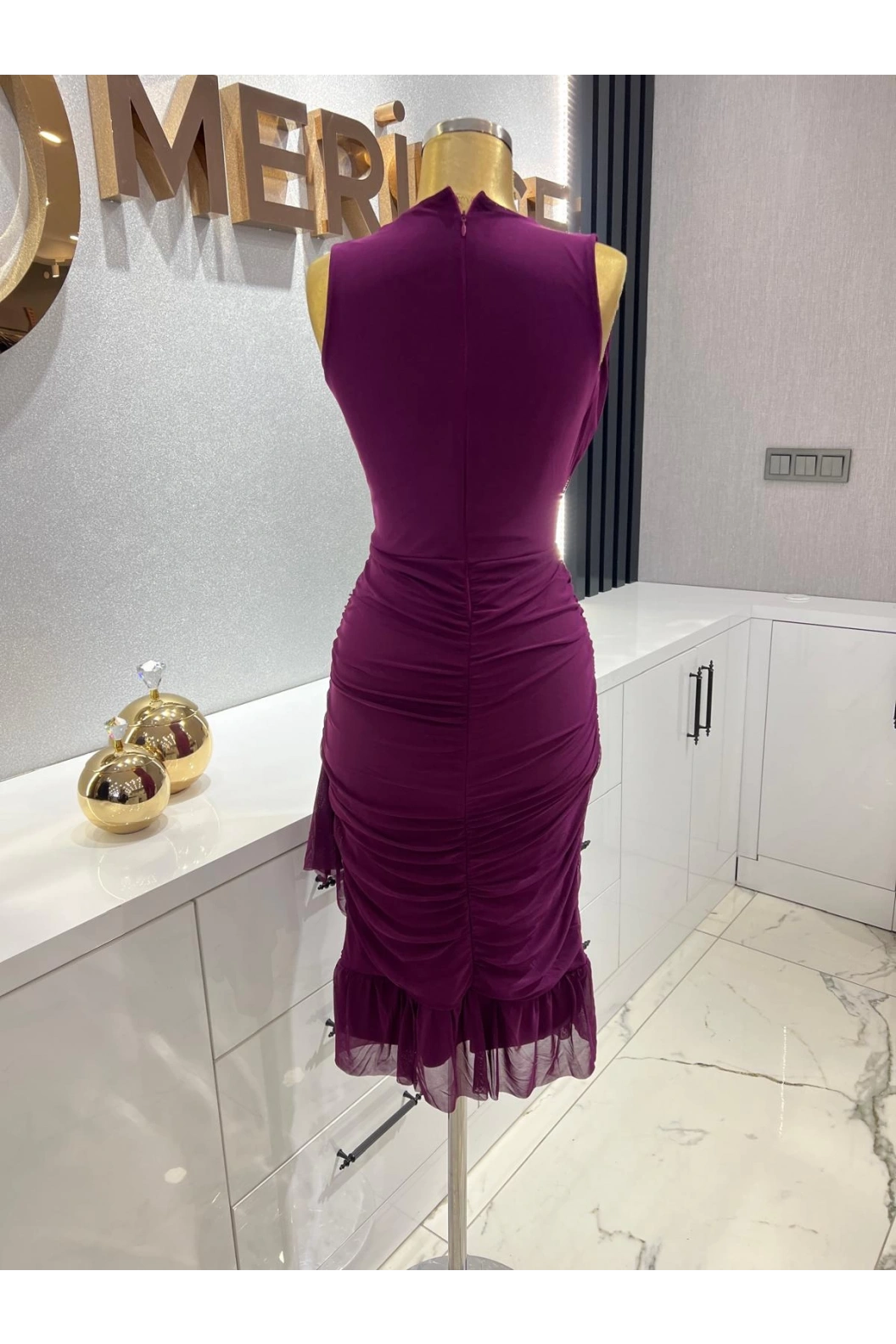 ESPENİCA-ETEĞİ KRUVAZE ELBİSE MOR