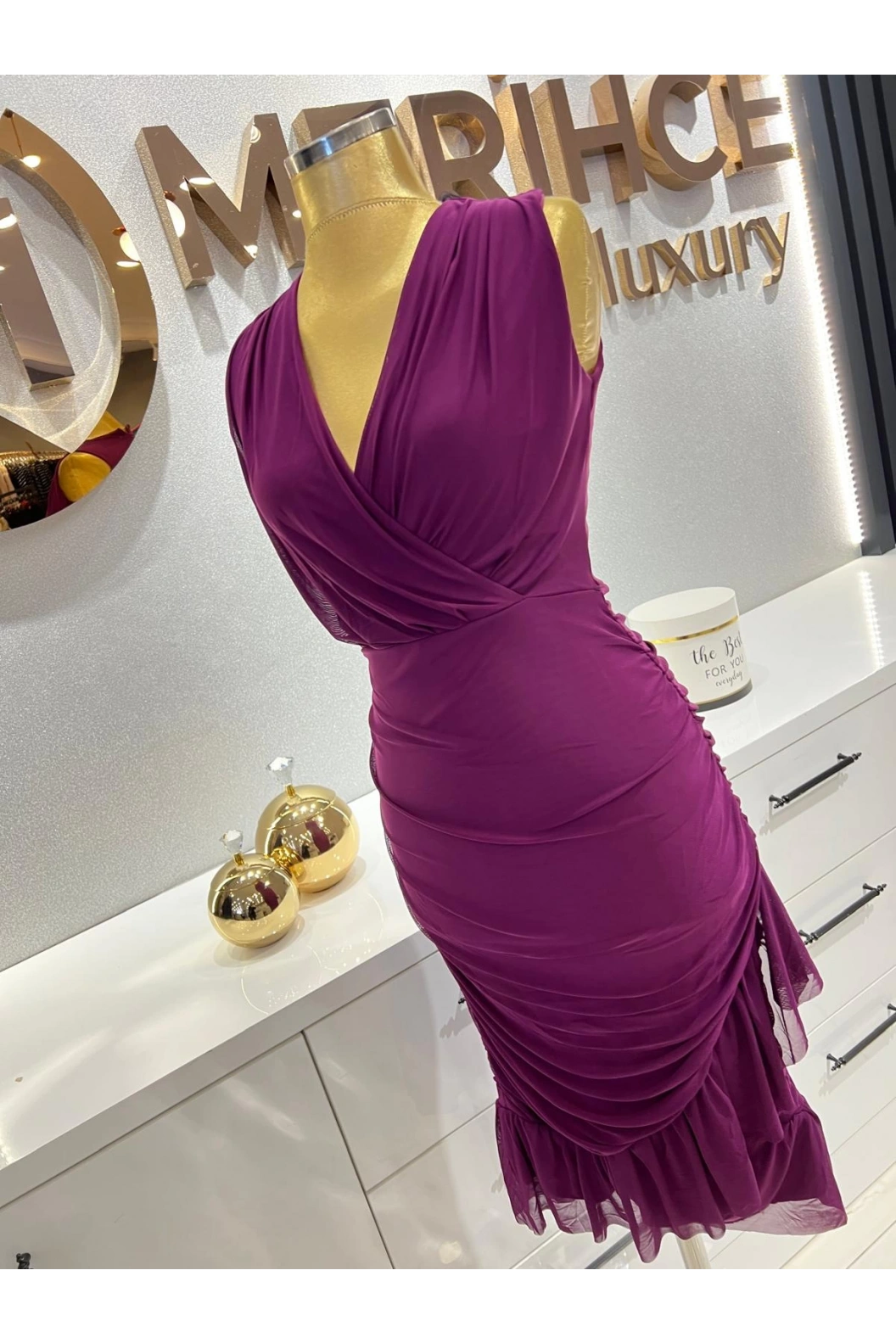 ESPENİCA-ETEĞİ KRUVAZE ELBİSE MOR