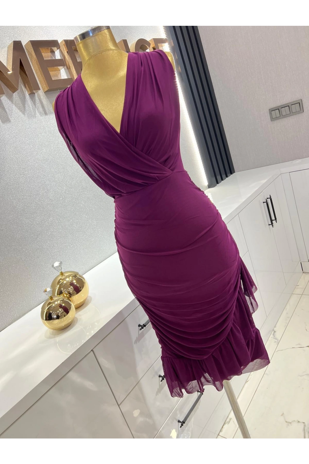 ESPENİCA-ETEĞİ KRUVAZE ELBİSE MOR