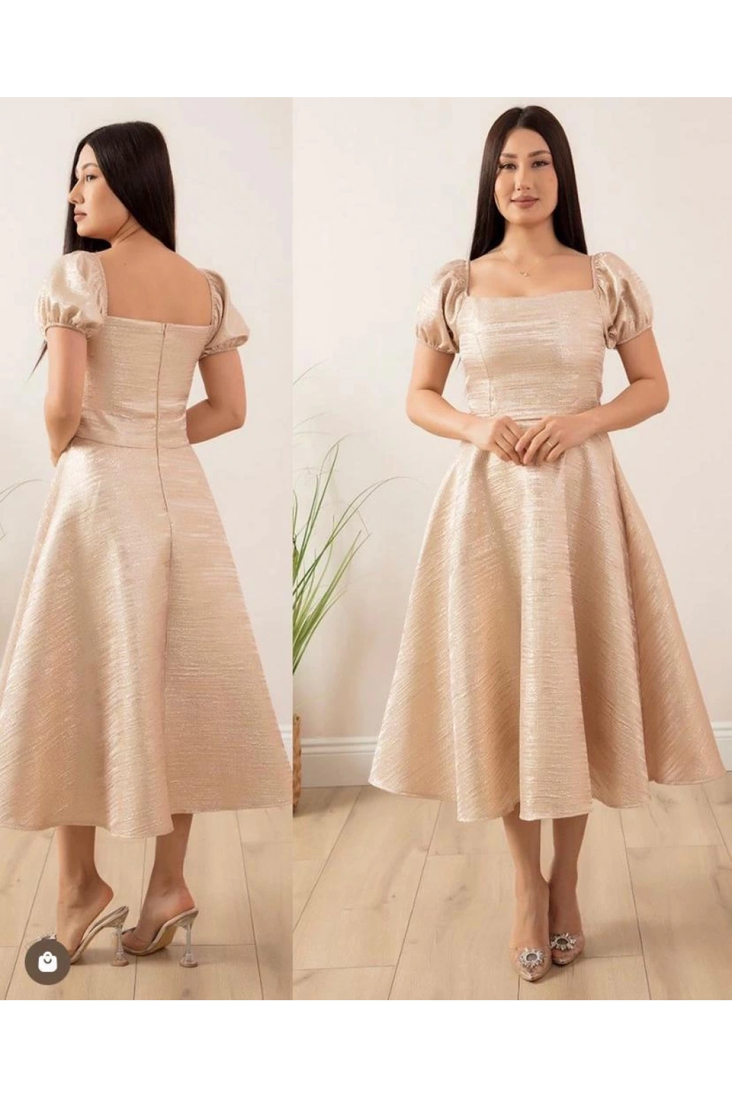 ESPENİCA-KARPUZ KOLLU ELBİSE GOLD