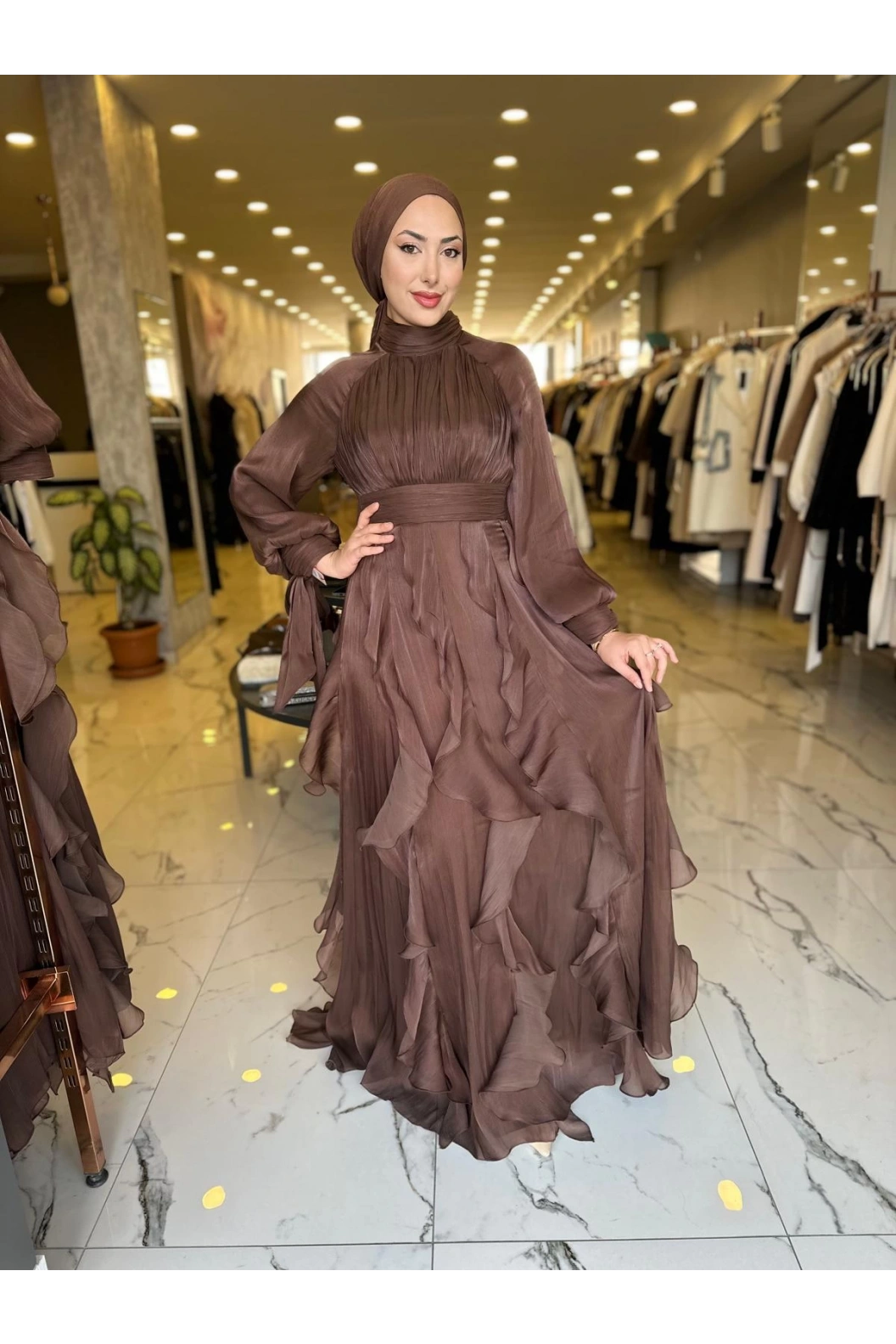 GAMZE ÖZKUL-TÜL DETAY DORA ABİYE KAHVE