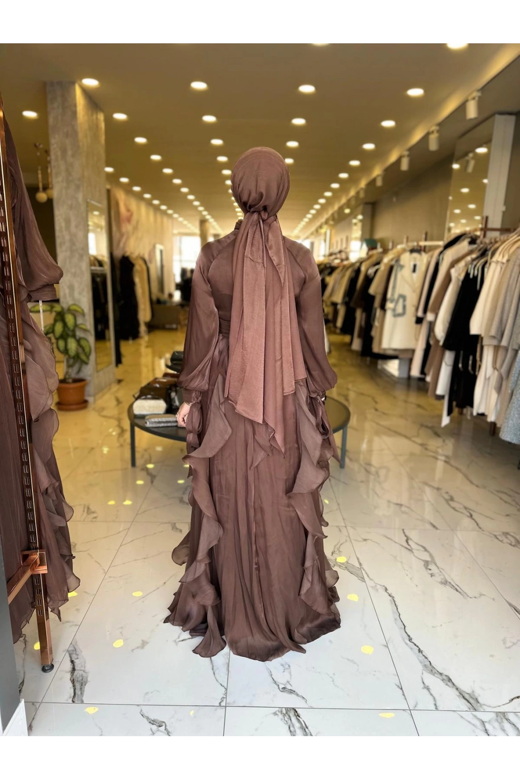 GAMZE ÖZKUL-TÜL DETAY DORA ABİYE KAHVE