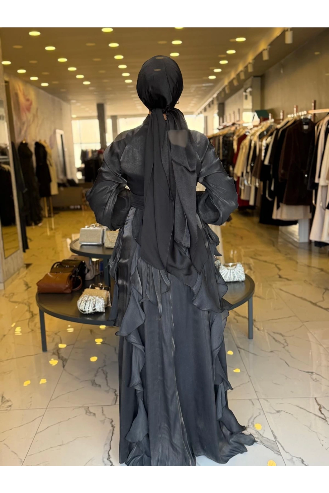 GAMZE ÖZKUL-TÜL DETAY DORA ABİYE SİYAH