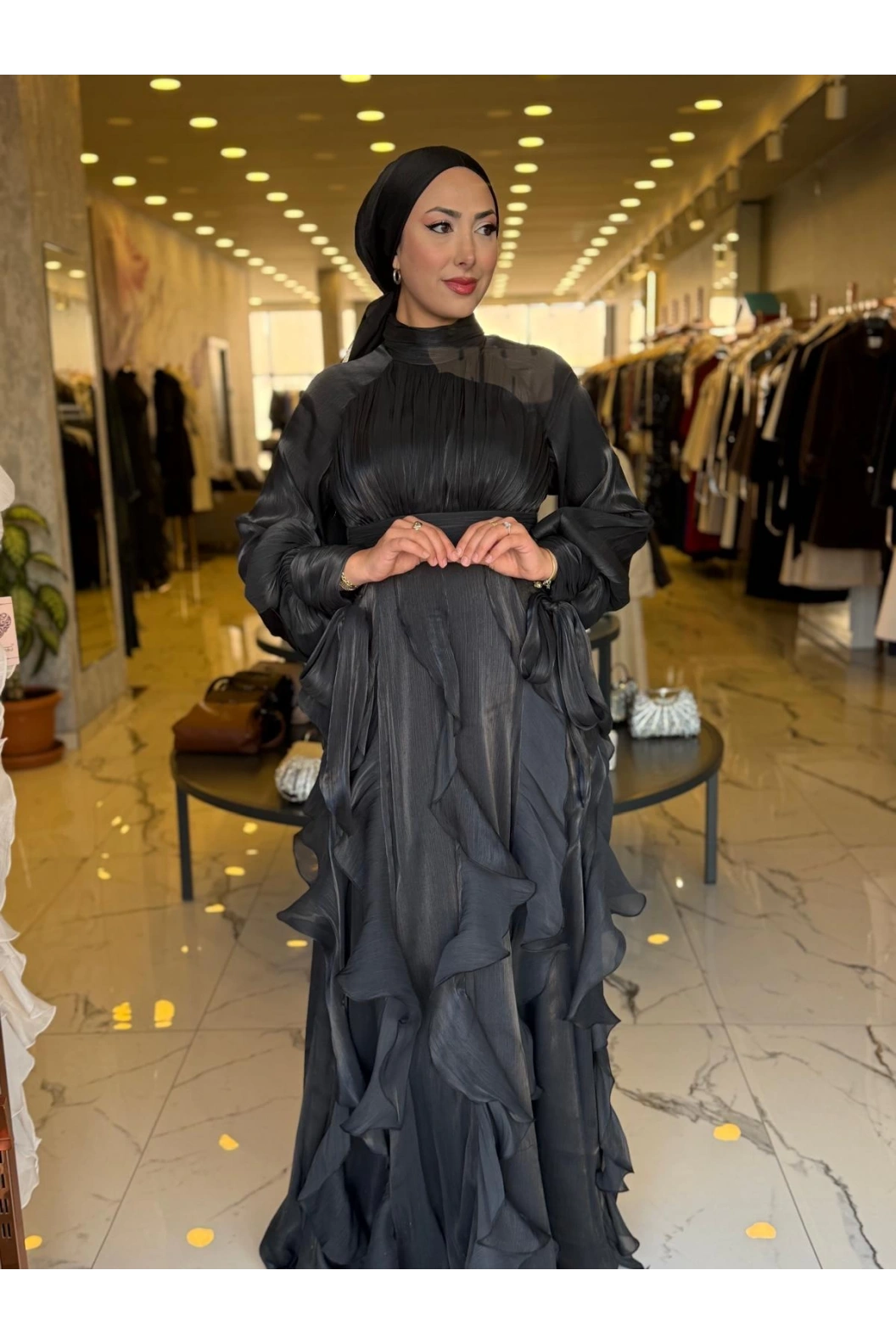 GAMZE ÖZKUL-TÜL DETAY DORA ABİYE SİYAH
