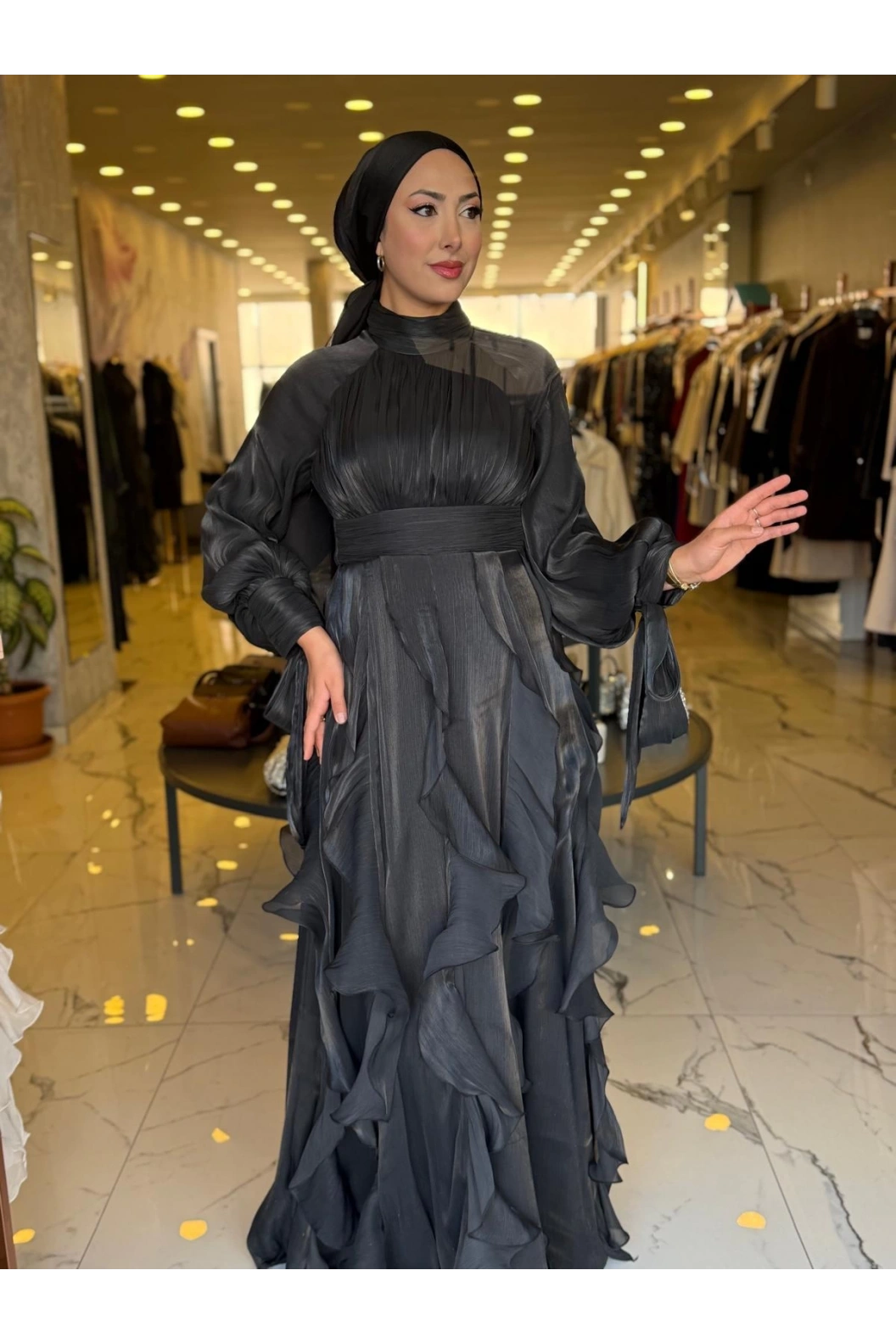 GAMZE ÖZKUL-TÜL DETAY DORA ABİYE SİYAH