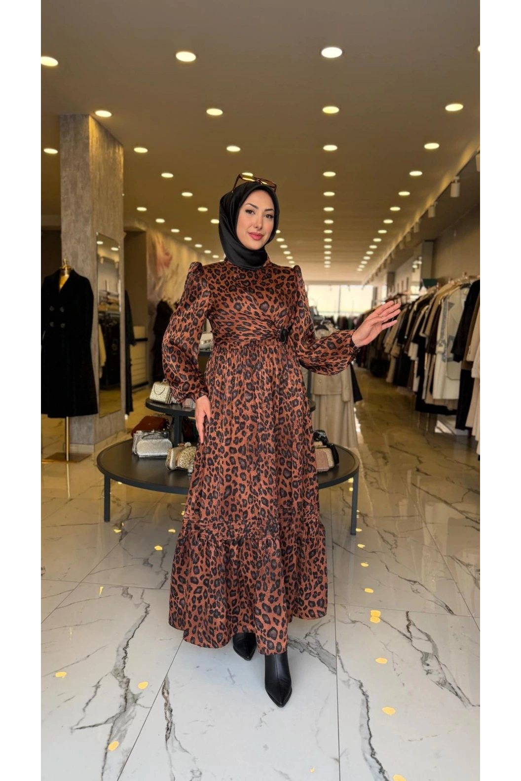 GAZELLA-LEOPAR ELBİSE SİYAH