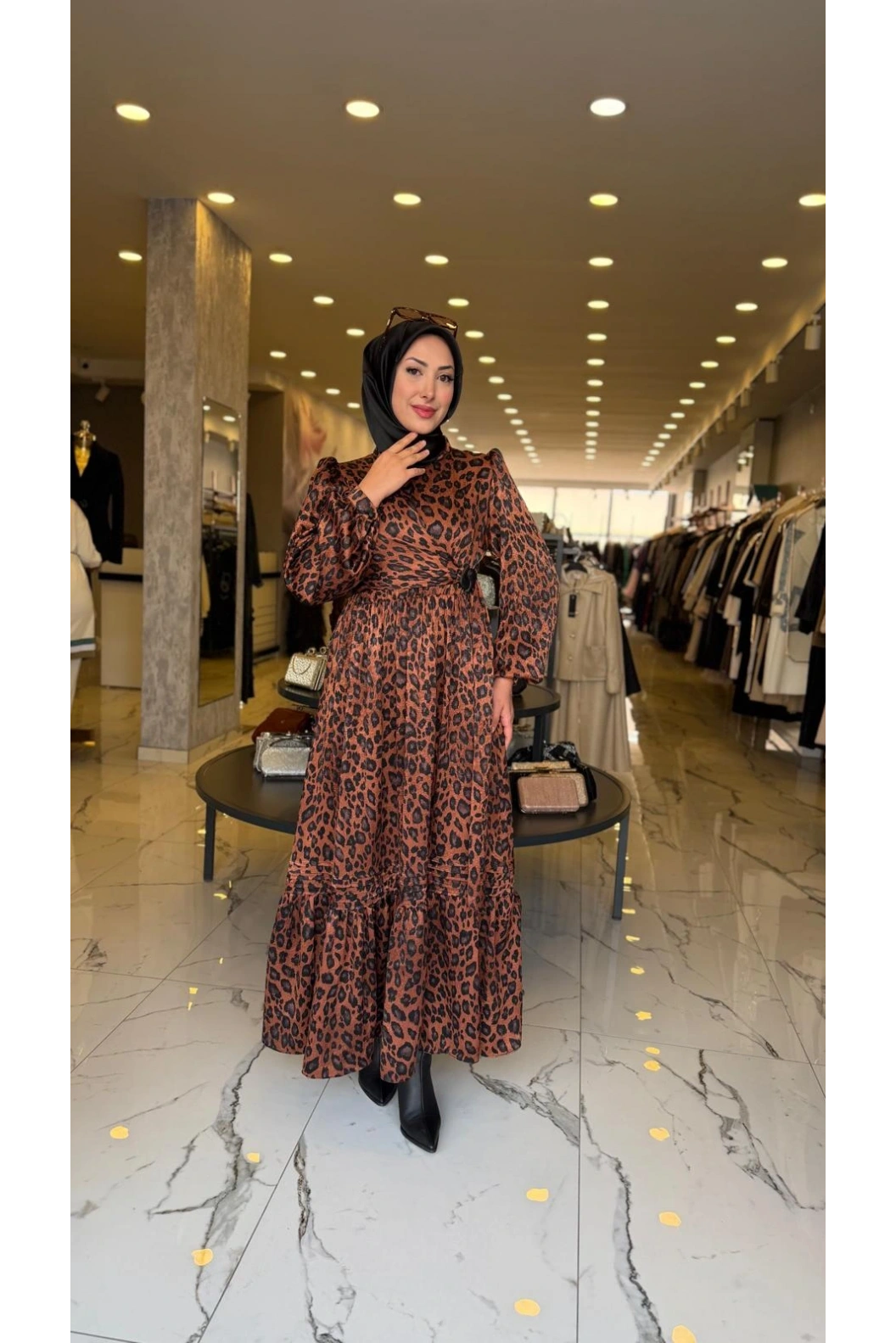 GAZELLA-LEOPAR ELBİSE SİYAH