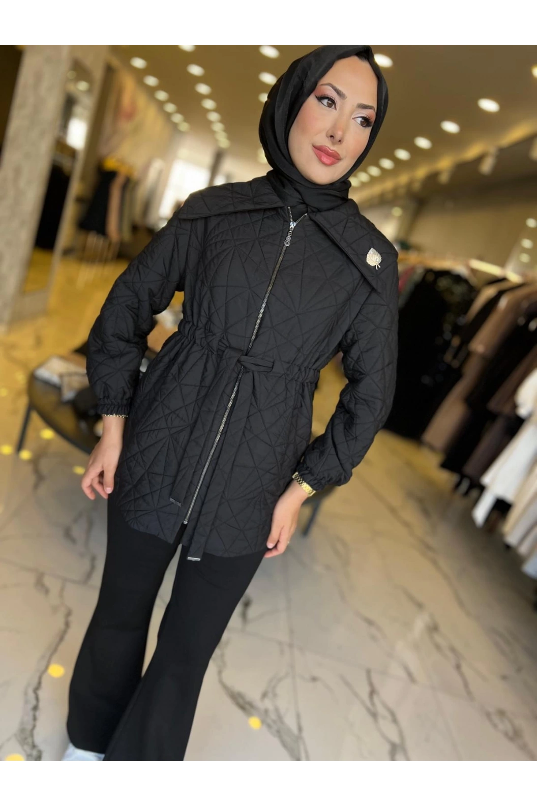 MATEKS-BELDEN KEMERLİ TRENÇ SİYAH