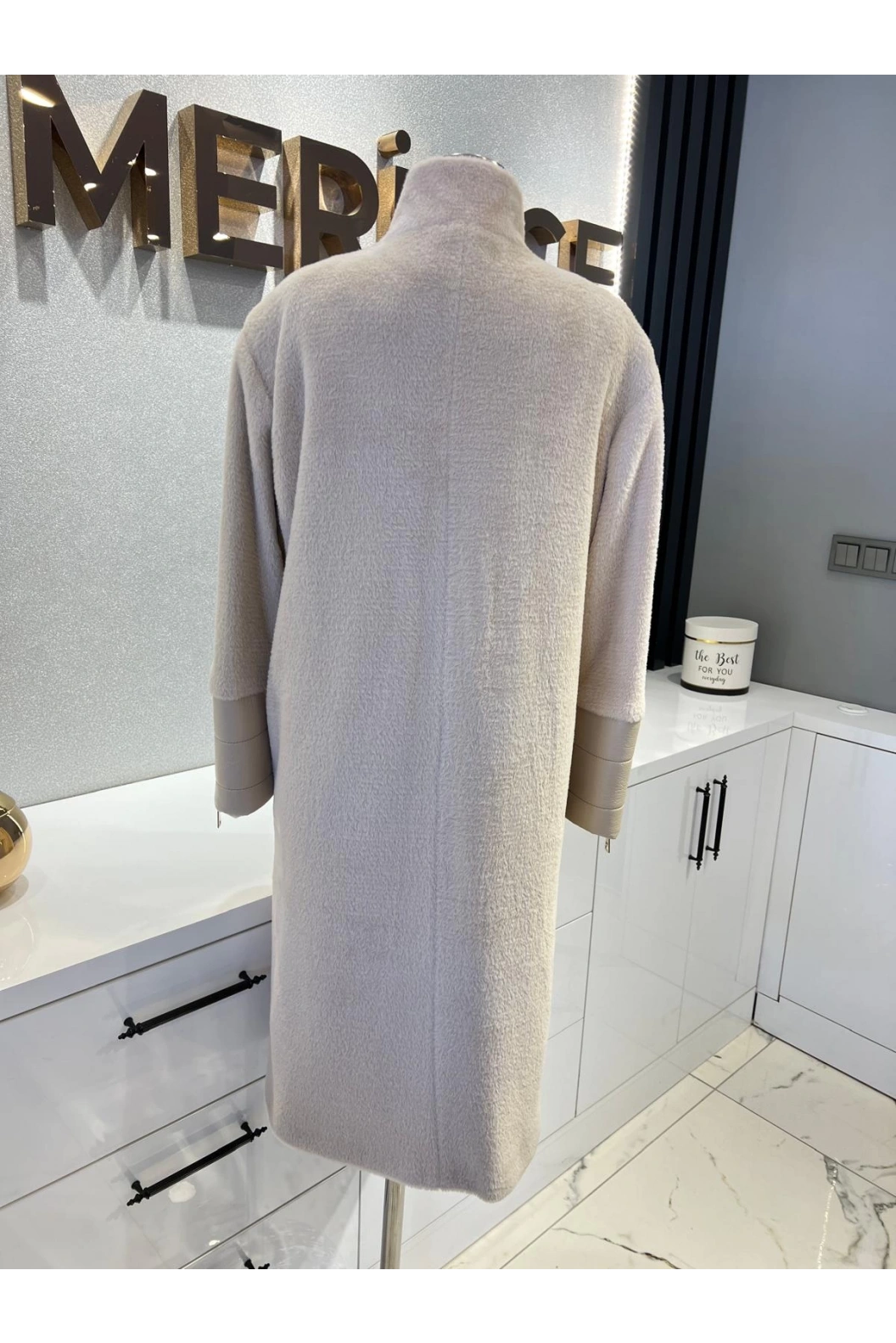 MATEKS-DERİ DETAYLI ANGORA KABAN BEJ